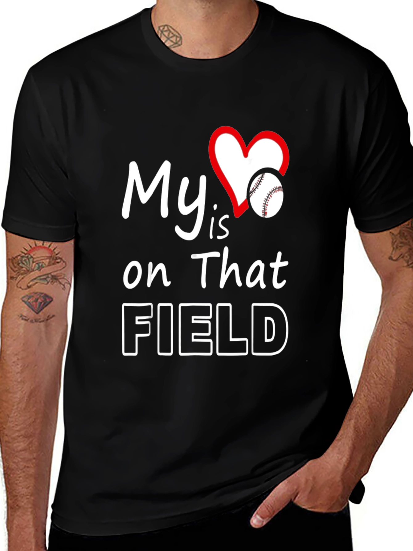 Camiseta Negra My Heart is on That Field Baseball