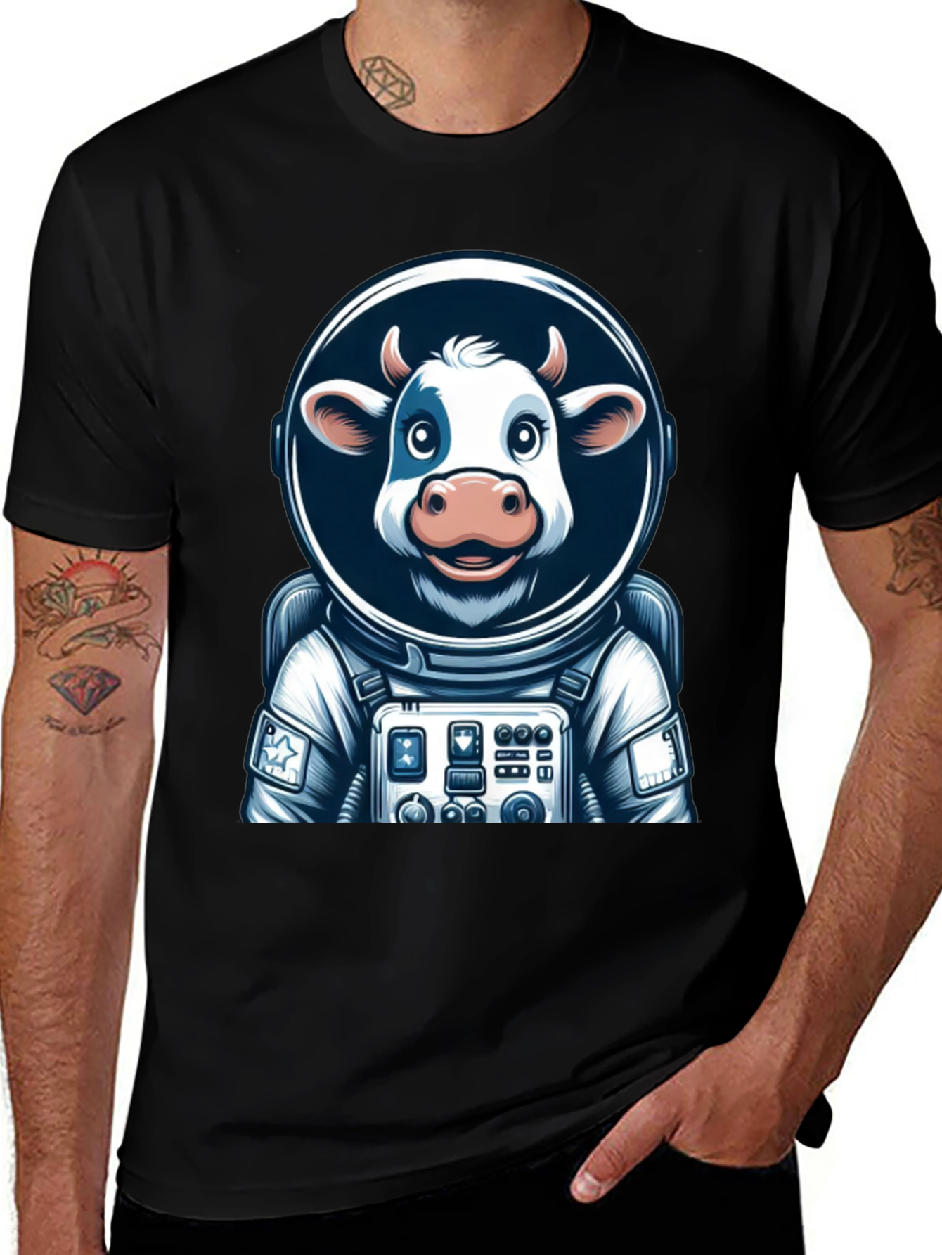 Camiseta Negra: Vaca Astronauta Espacial