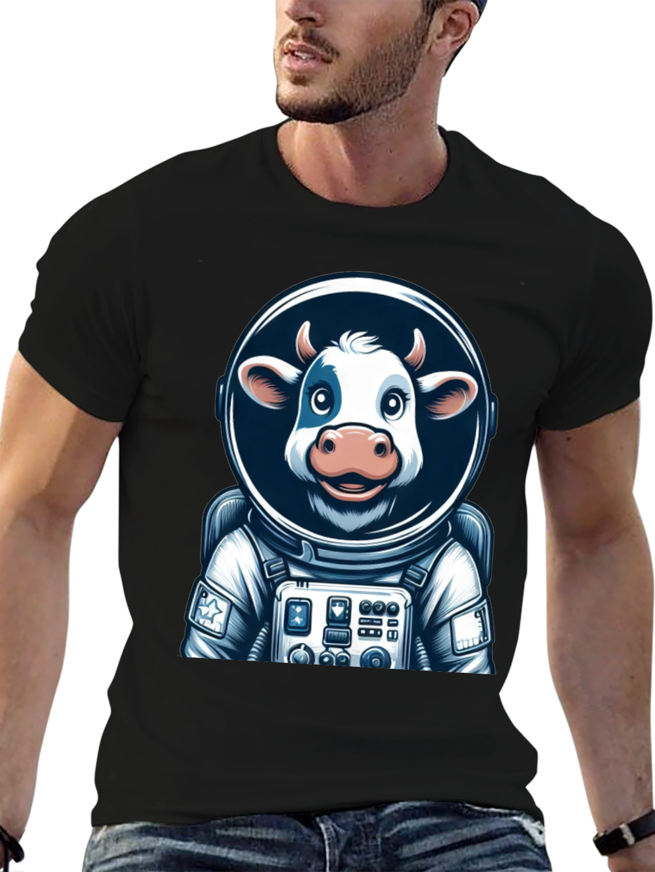 Camiseta Negra: Vaca Astronauta Espacial