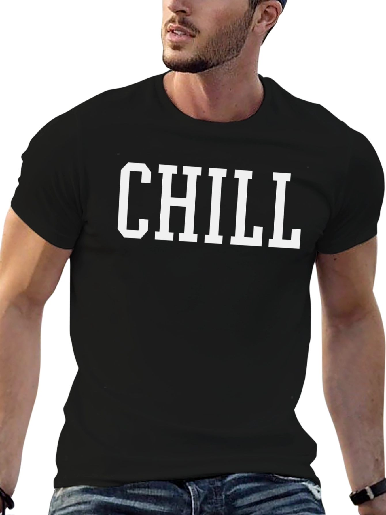 Camiseta Hombre Negra con Estampado CHILL