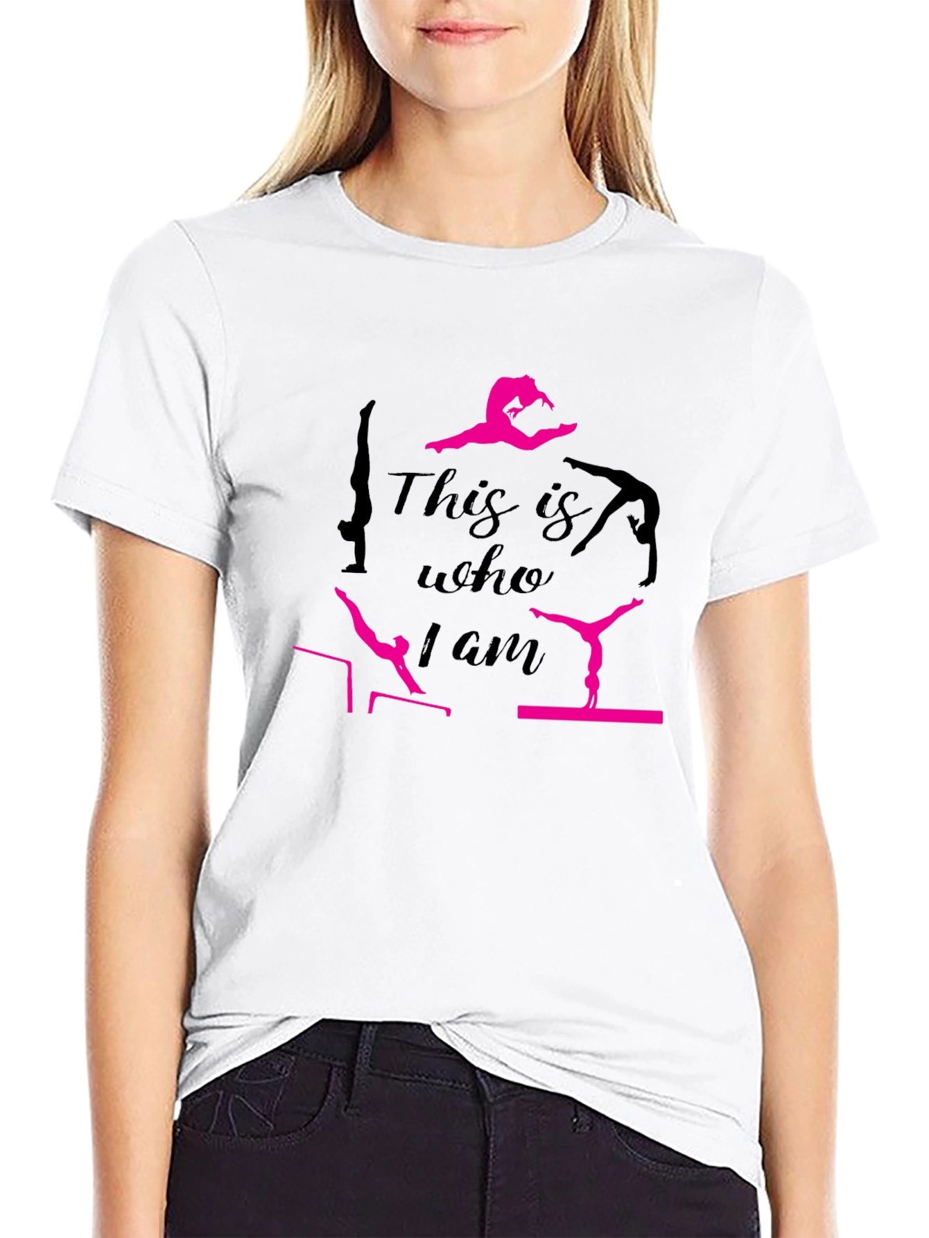 Camiseta Negra con Diseño de Gimnasta
