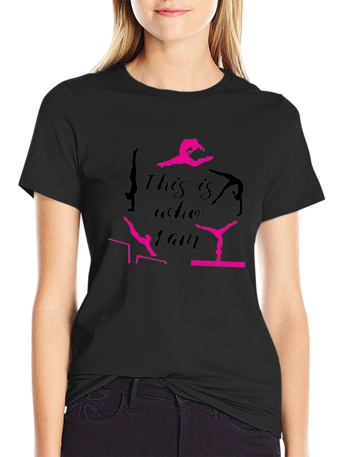 Camiseta Negra con Diseño de Gimnasta