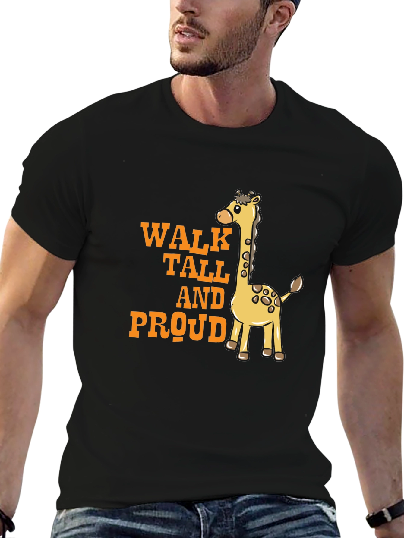 Camiseta Negra con Diseño de Jirafa Orgullosa