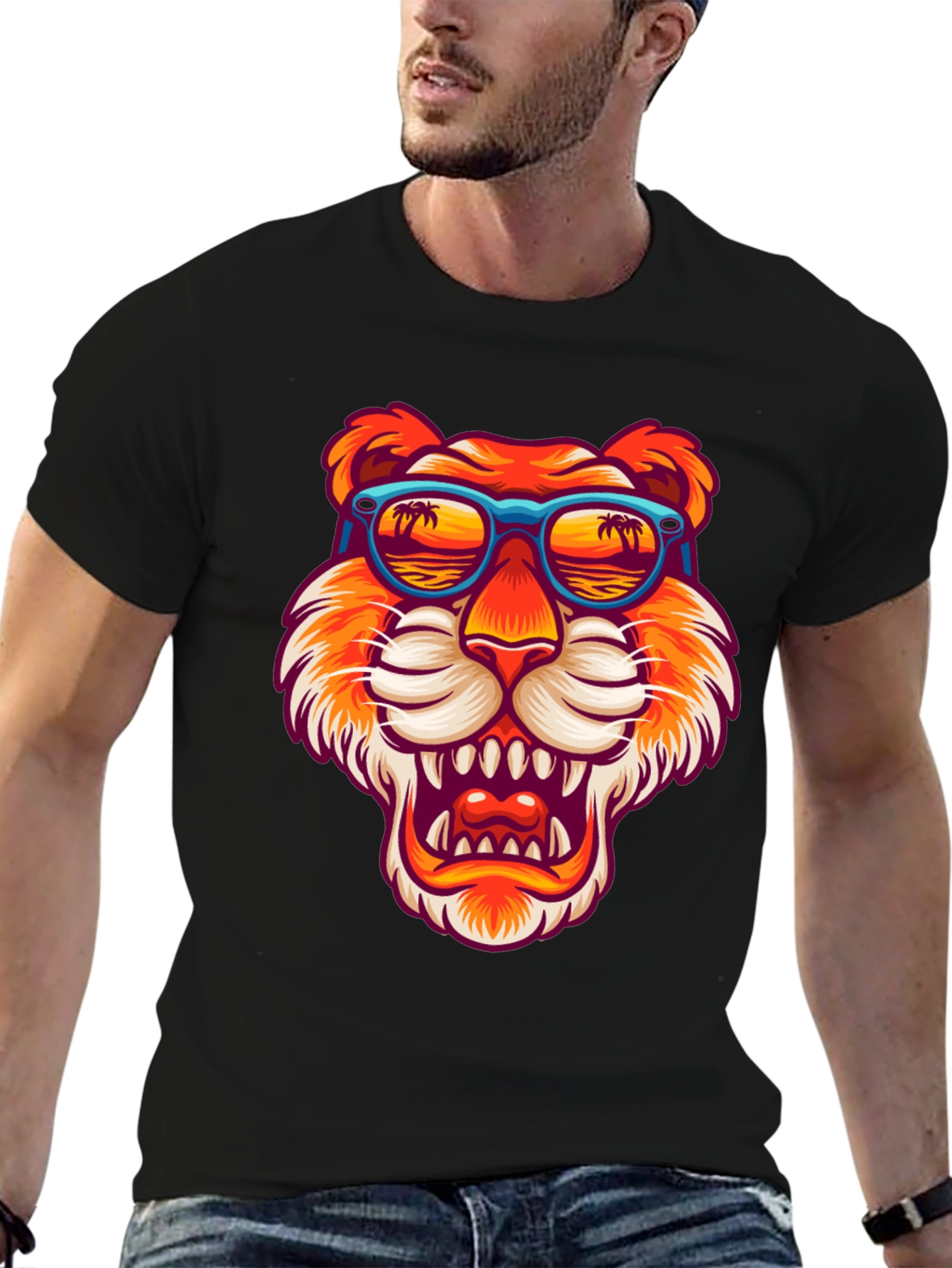 Camiseta Negra Tigre con Gafas de Sol