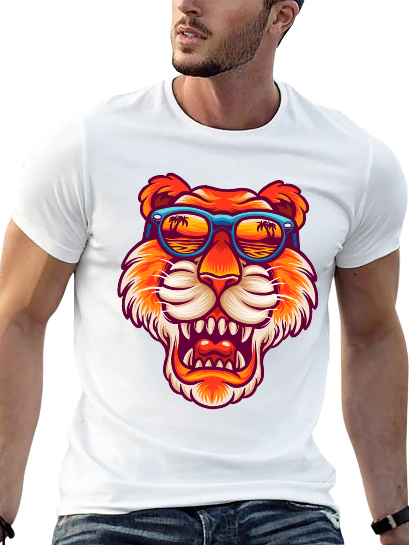 Camiseta Negra Tigre con Gafas de Sol