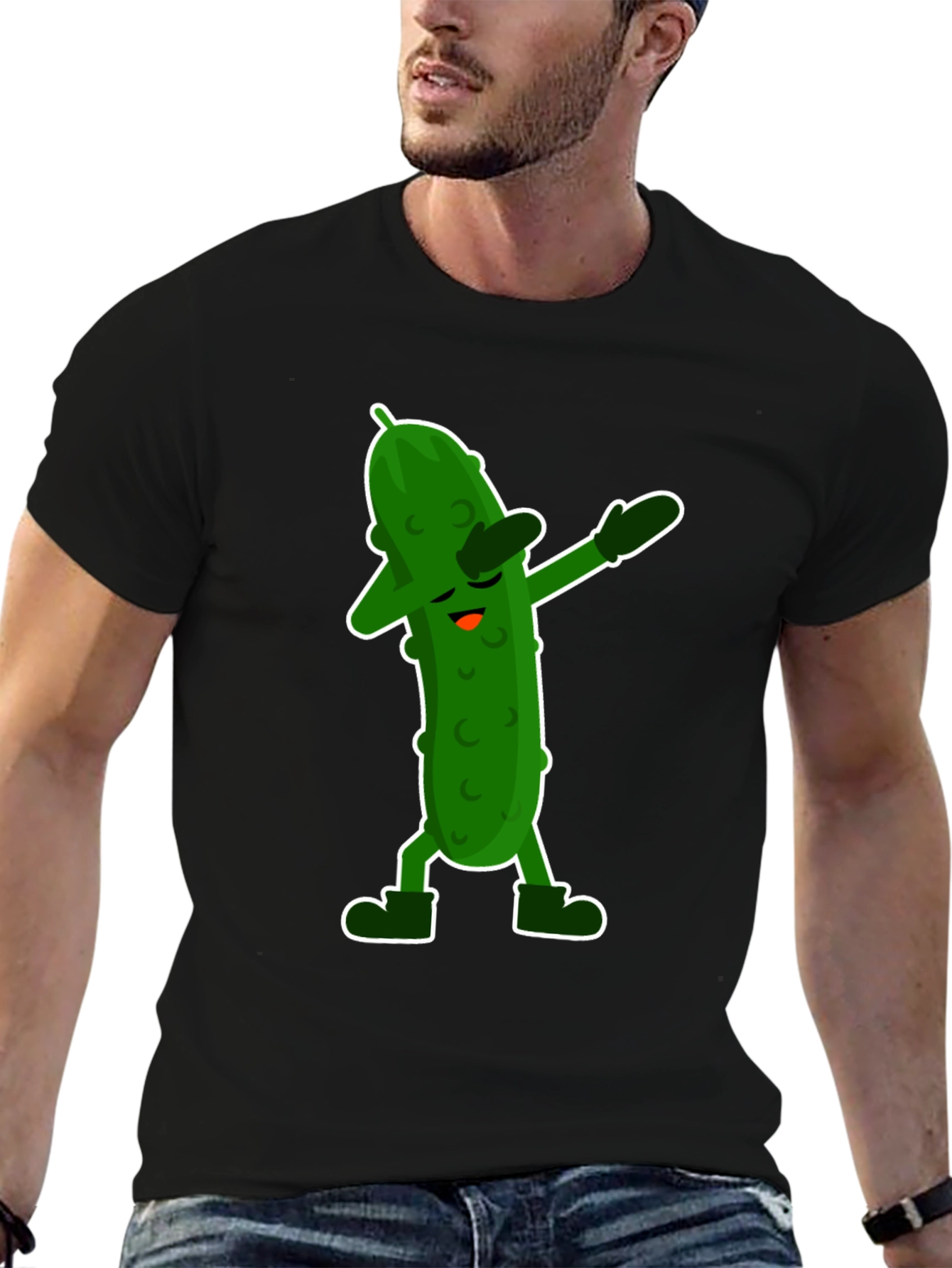 Camiseta Negra con Divertido Pepinillo Dabbing