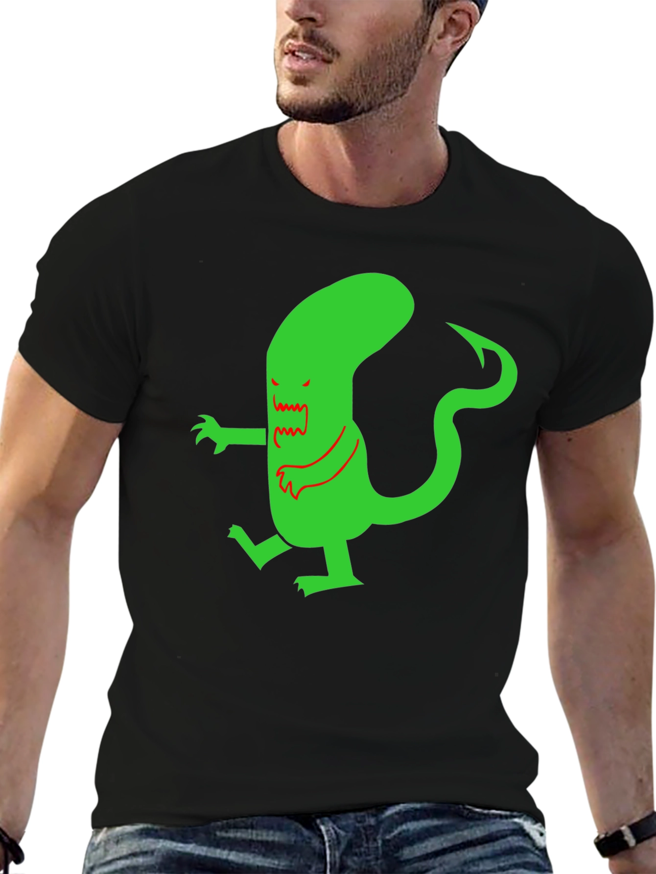 Camiseta Negra con Diseño Alienígena Divertido