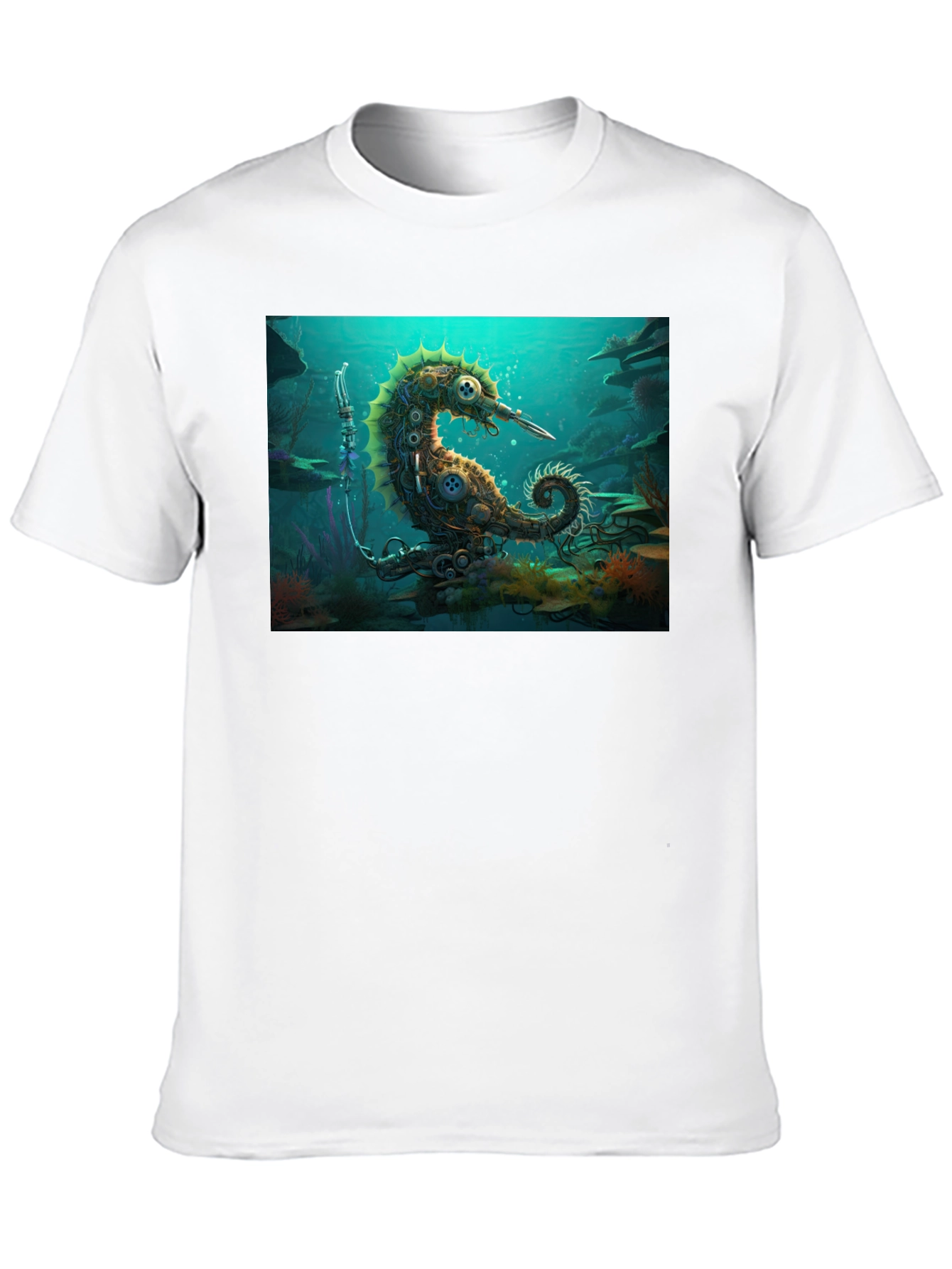 Camiseta Negra con Diseño Steampunk de Caballito de Mar