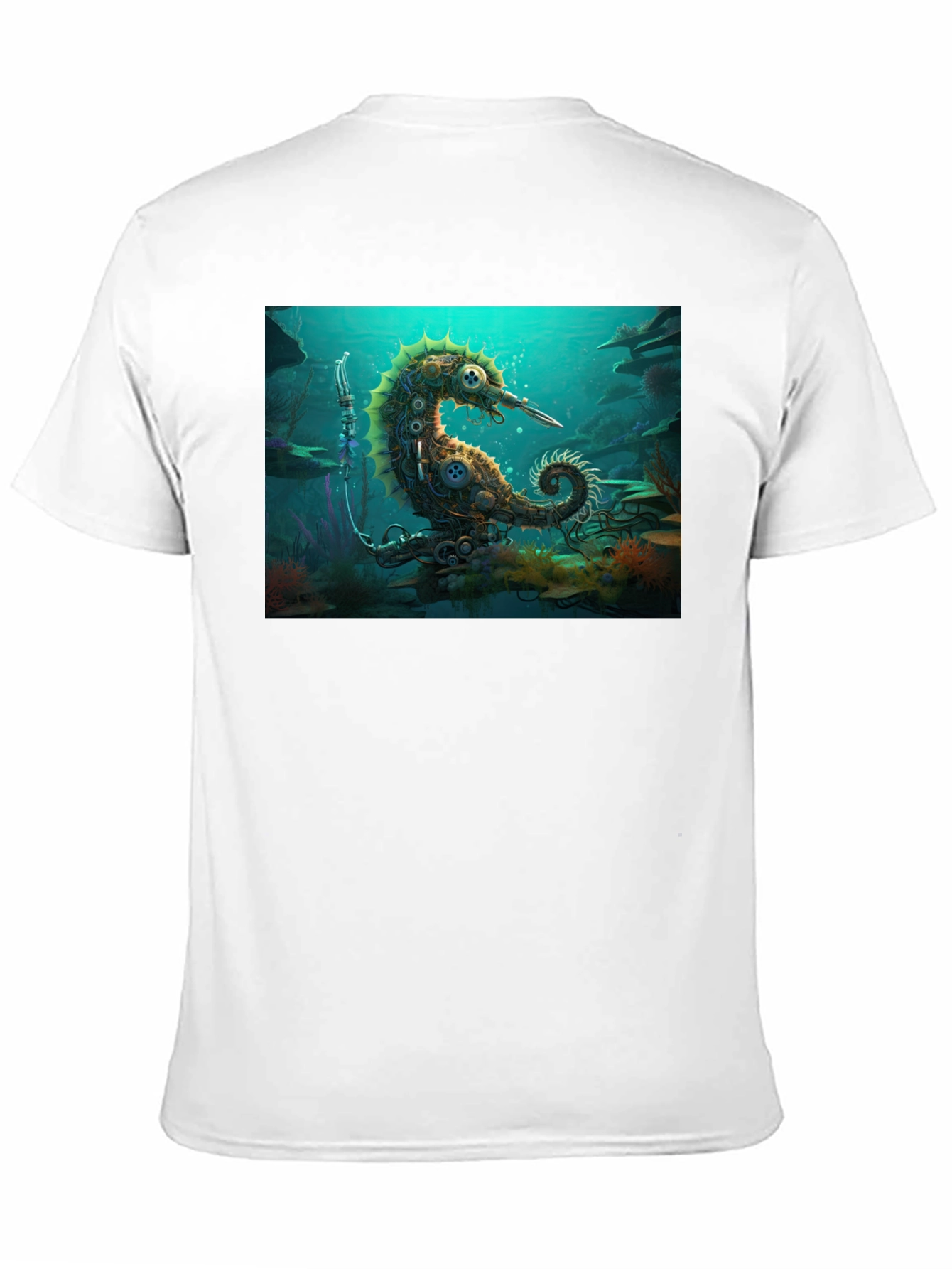 Camiseta Negra con Diseño Steampunk de Caballito de Mar