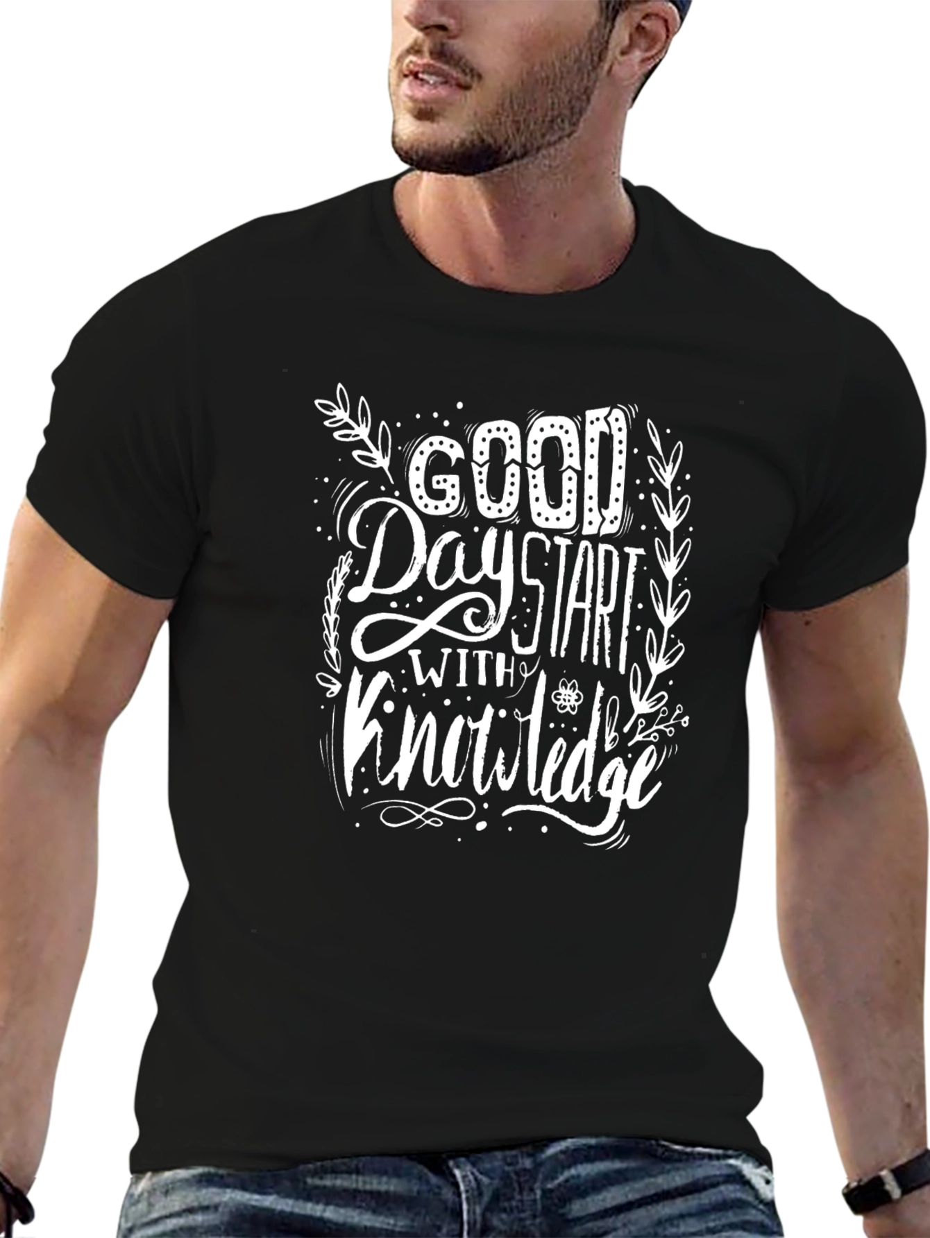 Camiseta Negra con Diseño Good Day Start With Knowledge