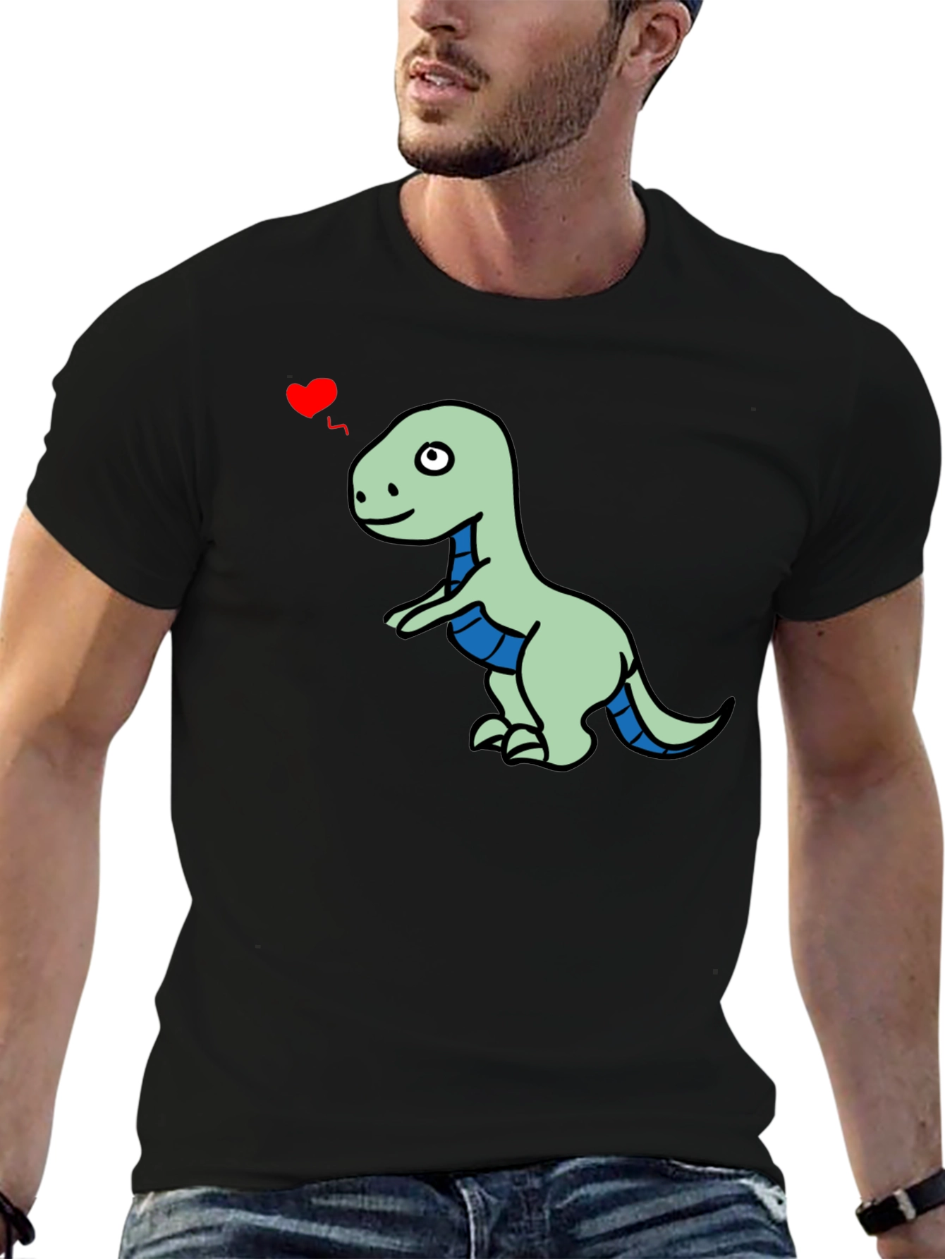 Camiseta Negra con Dinosaurio Enamorado