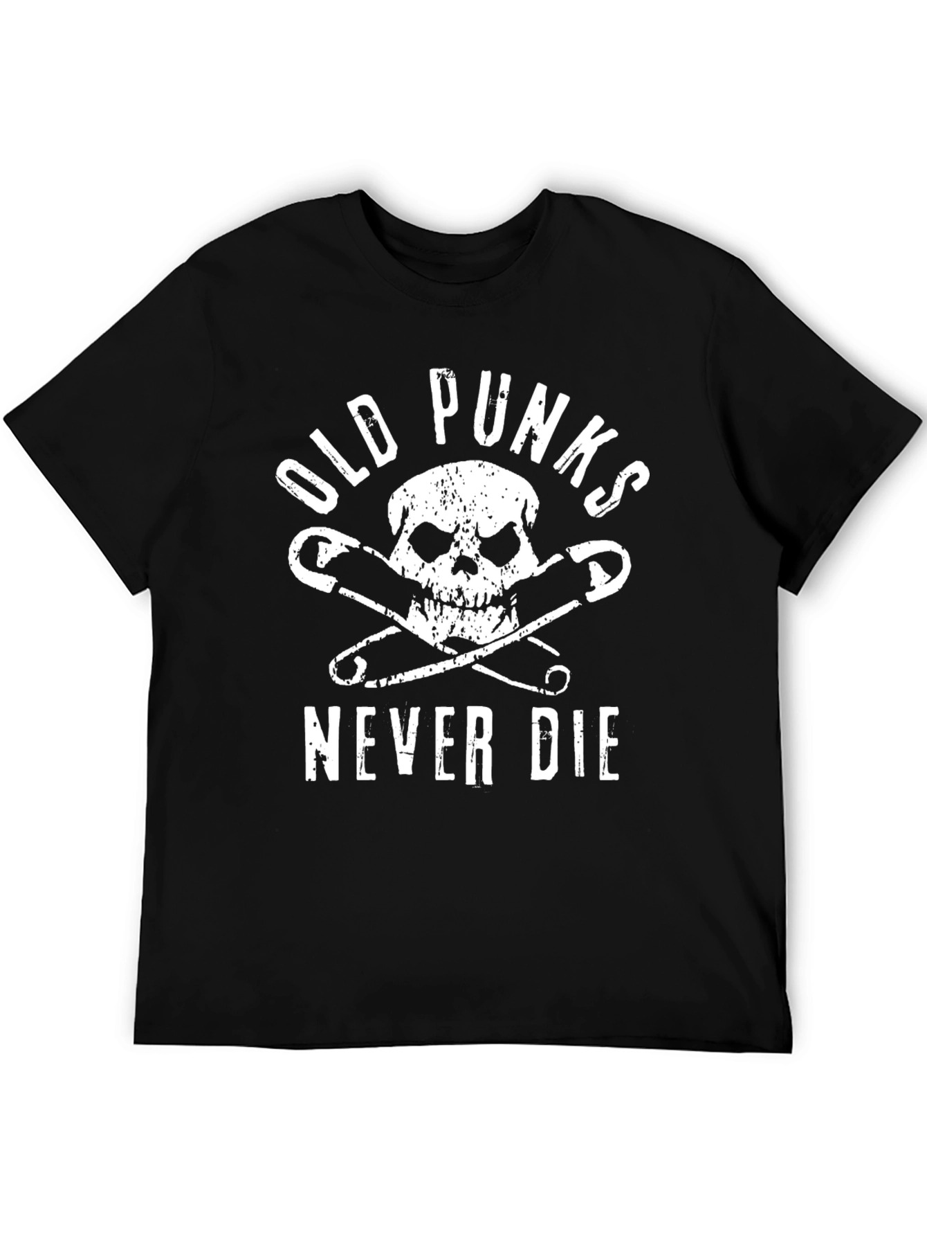 Camiseta Negra Punk con Calavera y Imperdibles