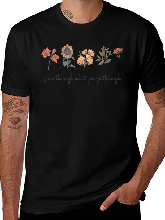 Camiseta Negra Unisex con Diseño Floral Inspirador