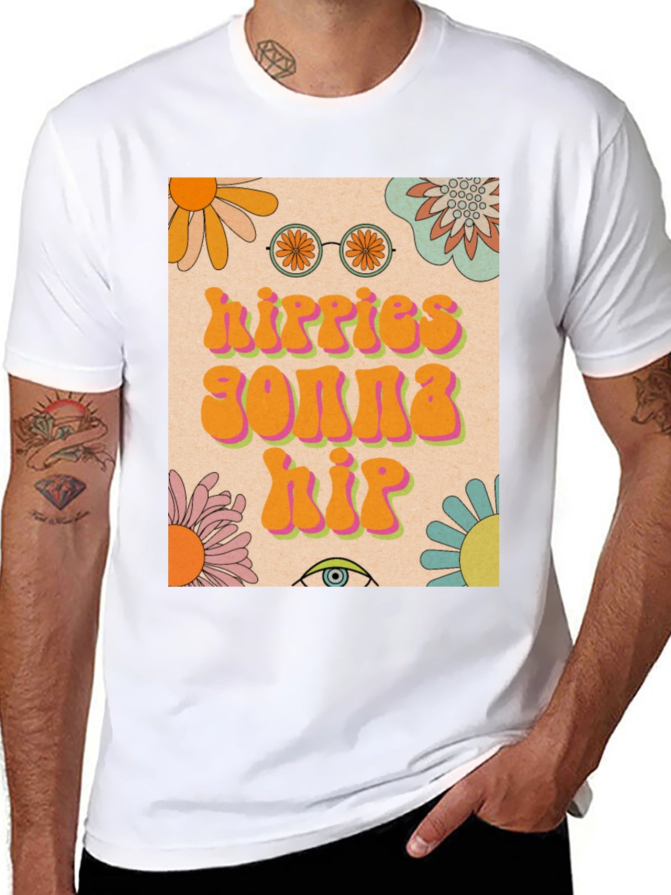 Camiseta Hippie con Diseño Floral Retro