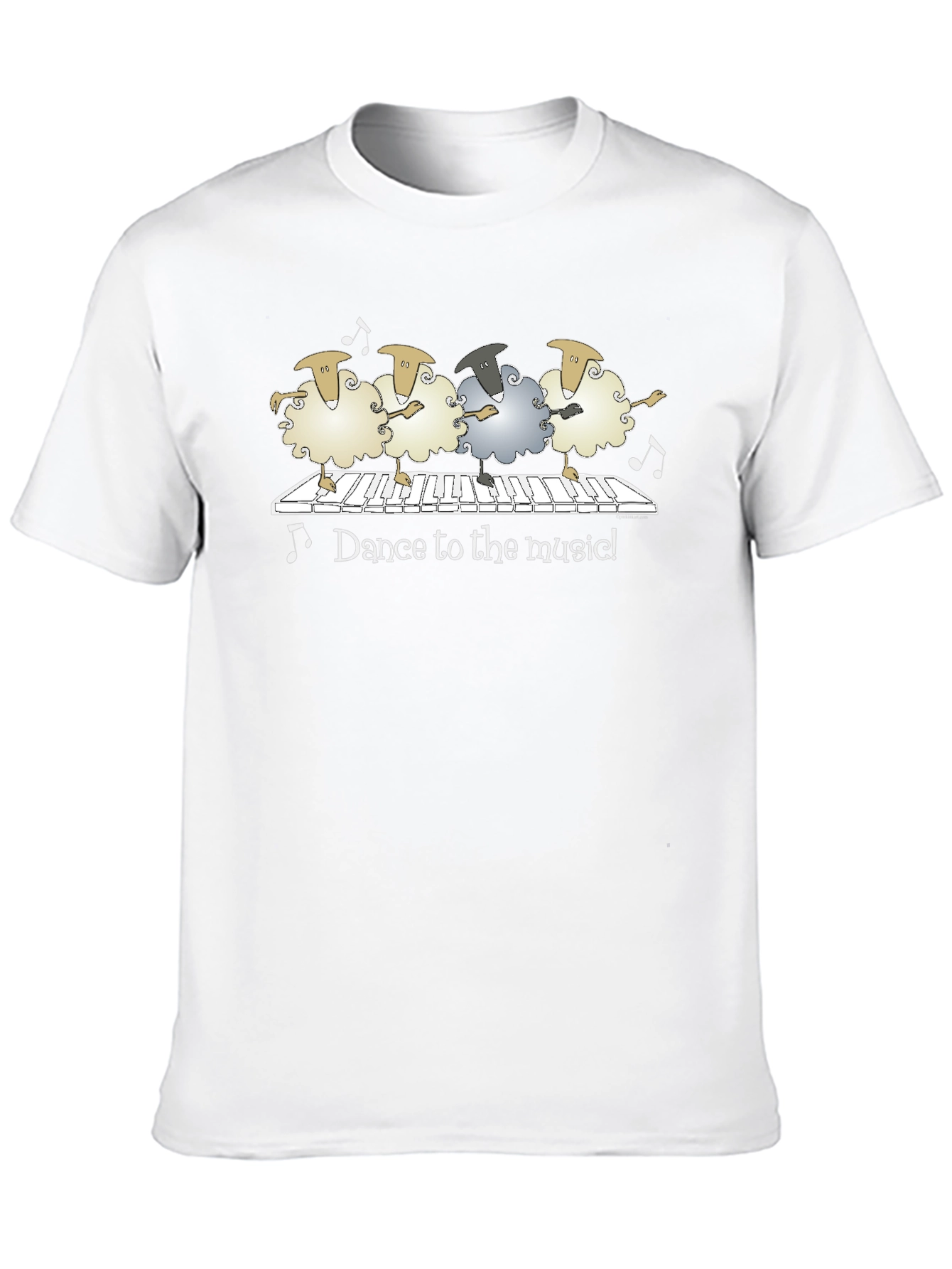 Camiseta Negra con Ovejas Bailando al Piano