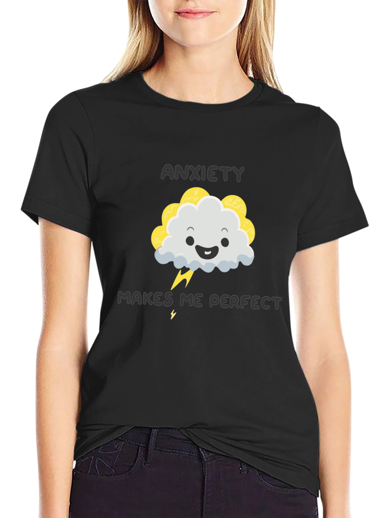 Camiseta Negra Ansiedad me hace perfecto