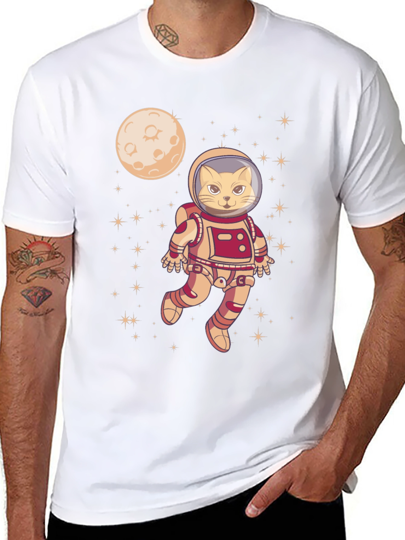 Camiseta Negra con Gato Astronauta Espacial