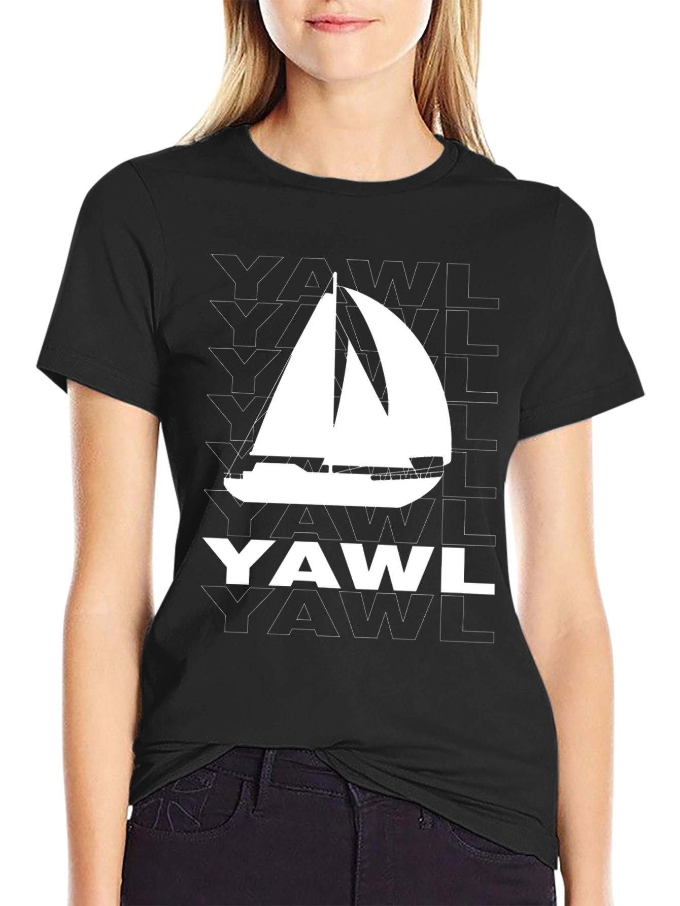 Camiseta Negra con Diseño de Velero YAWL