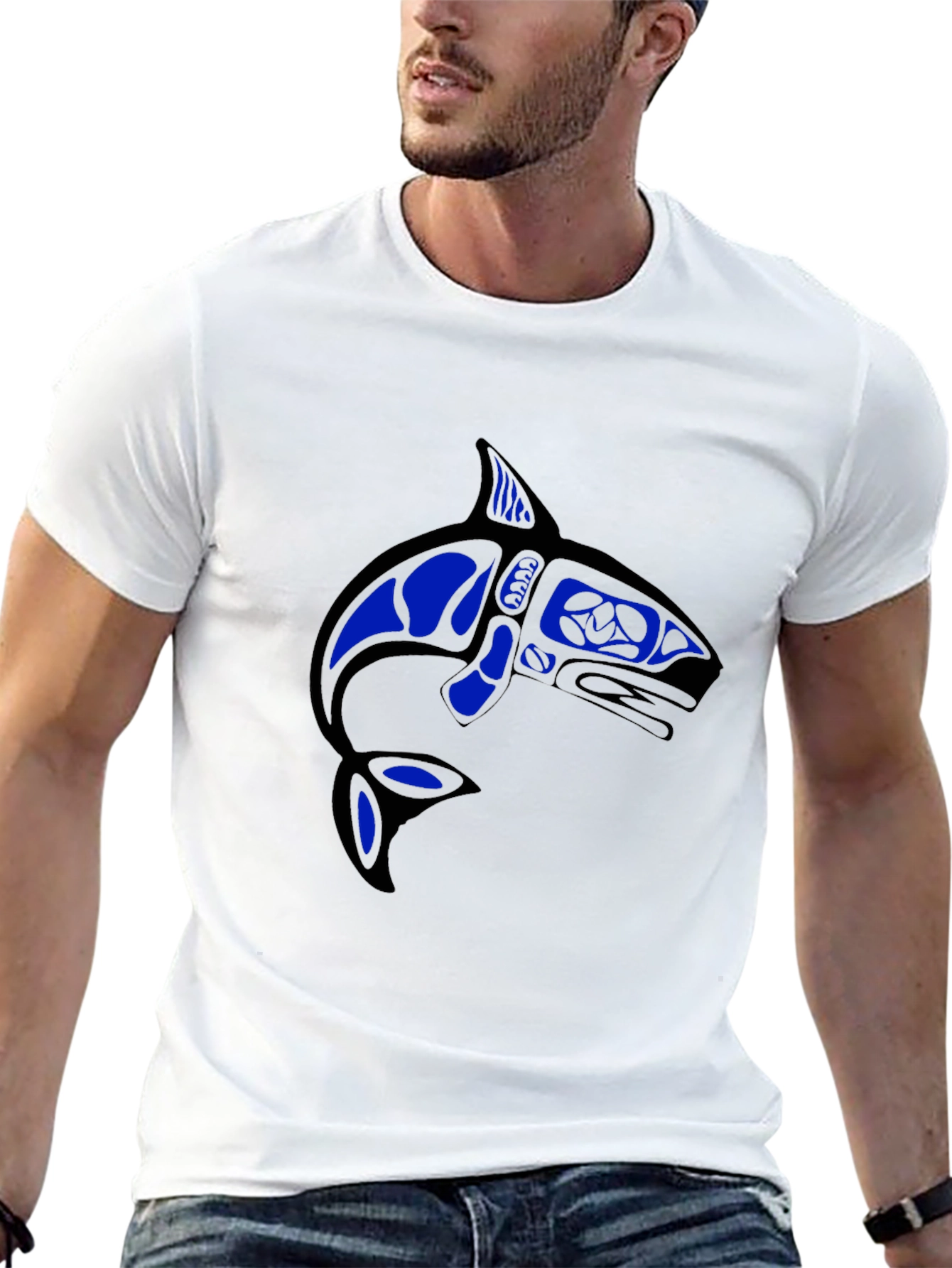 Camiseta Negra con Diseño de Orca Azul