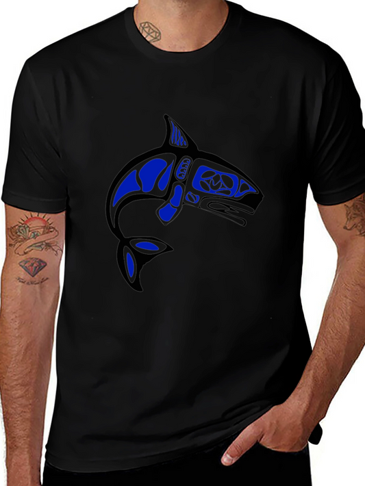 Camiseta Negra con Diseño de Orca Azul