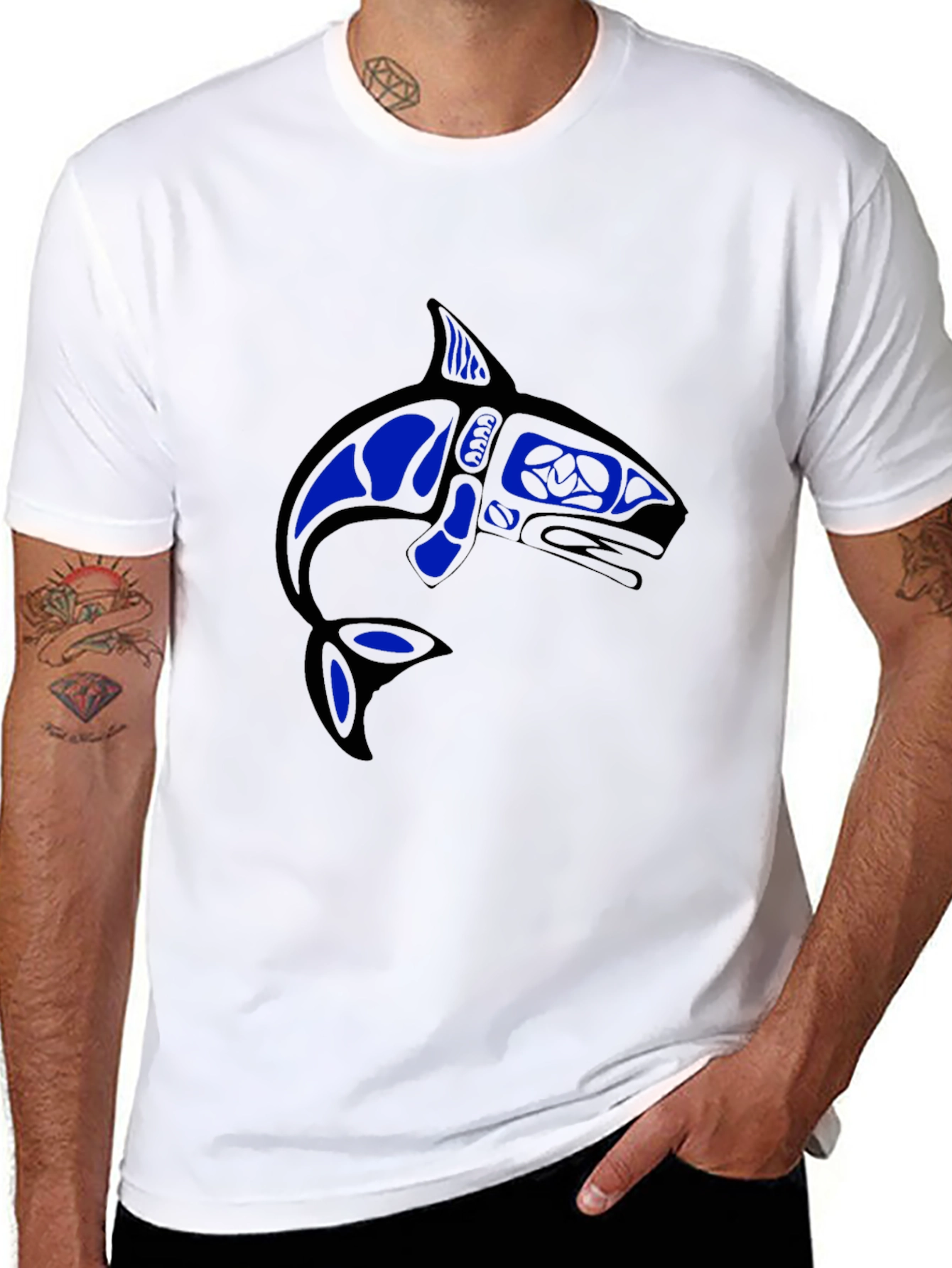 Camiseta Negra con Diseño de Orca Azul