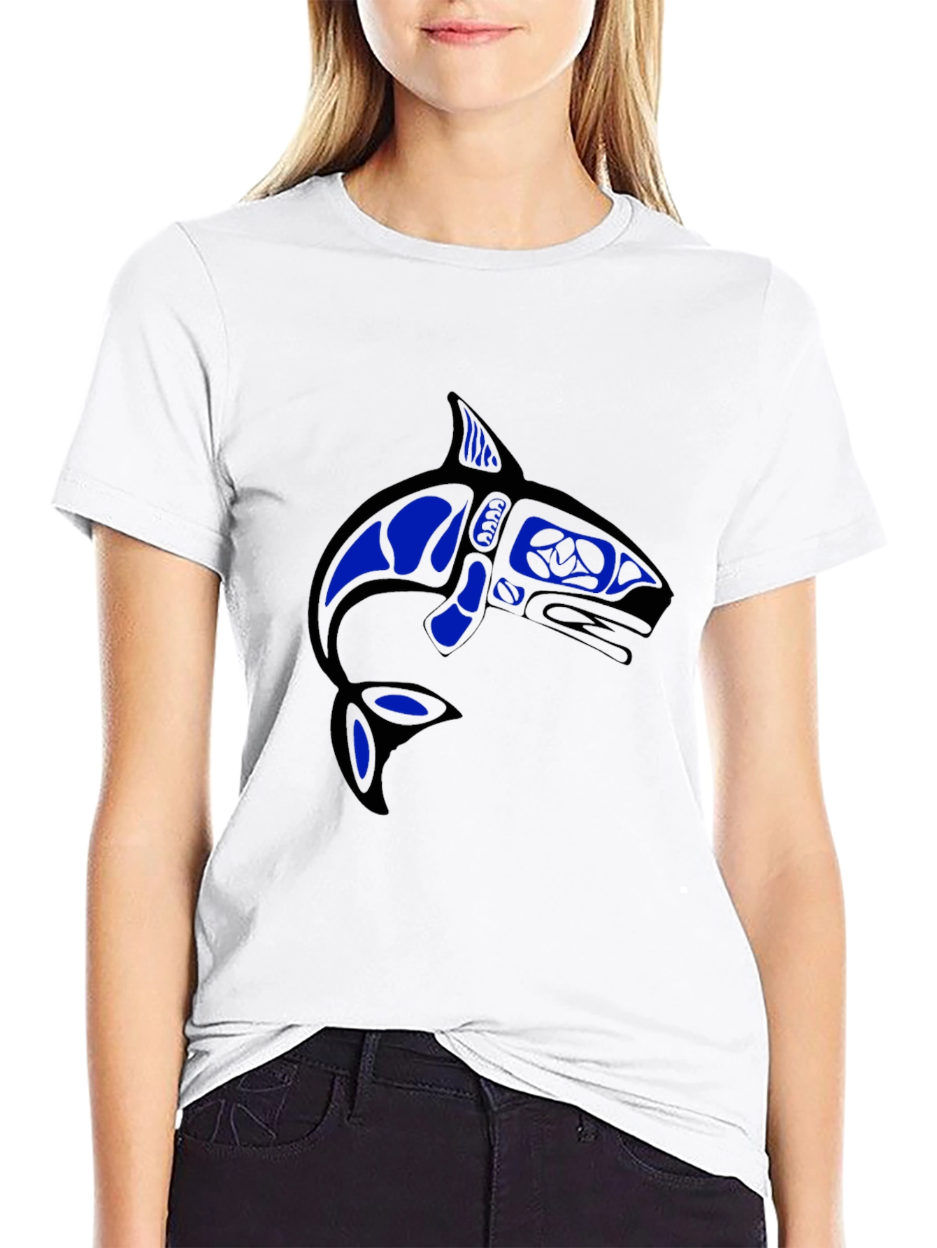 Camiseta Negra con Diseño de Orca Azul