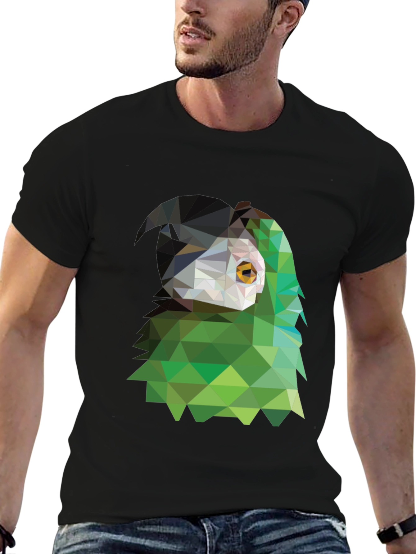 Camiseta Negra con Diseño Geométrico de Ave