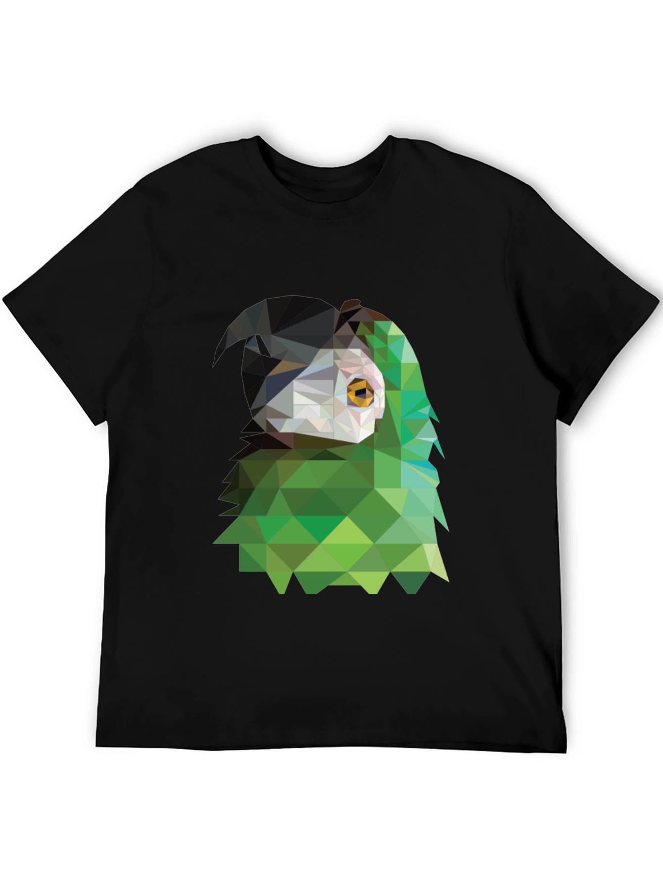 Camiseta Negra con Diseño Geométrico de Ave