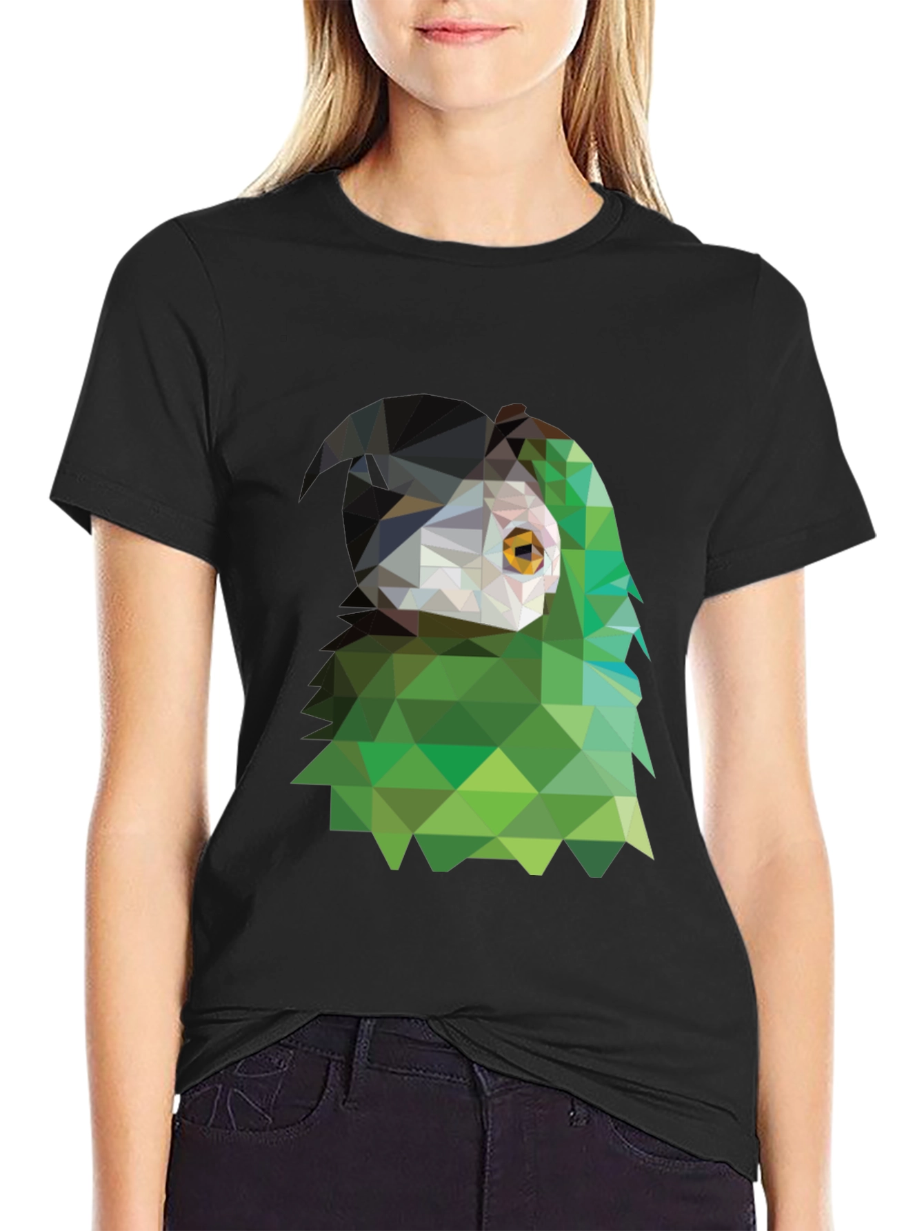 Camiseta Negra con Diseño Geométrico de Ave