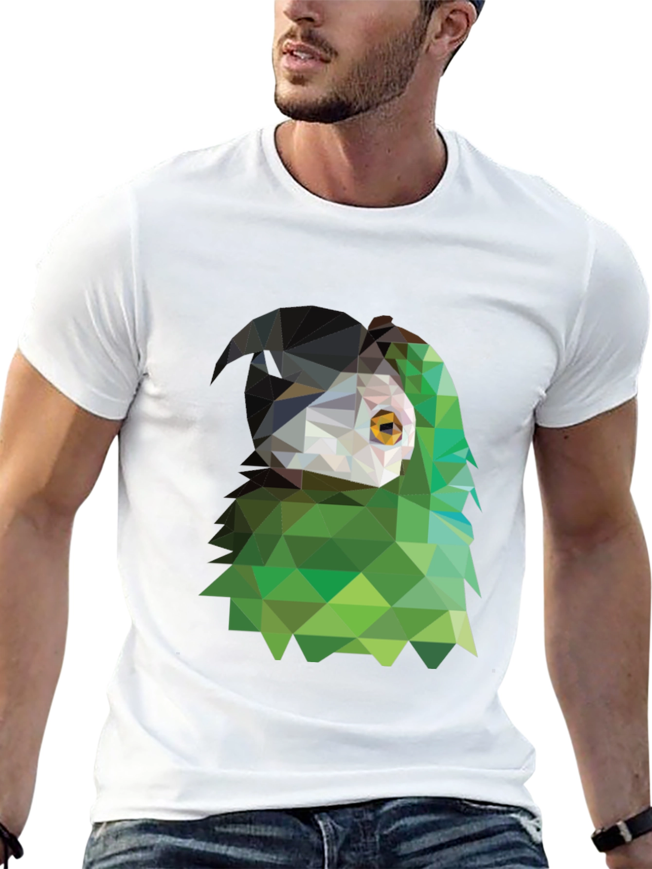 Camiseta Negra con Diseño Geométrico de Ave