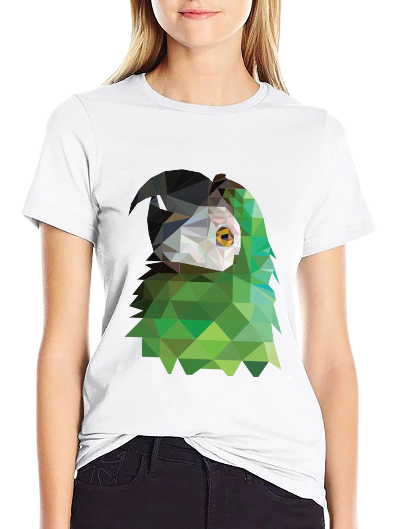 Camiseta Negra con Diseño Geométrico de Ave
