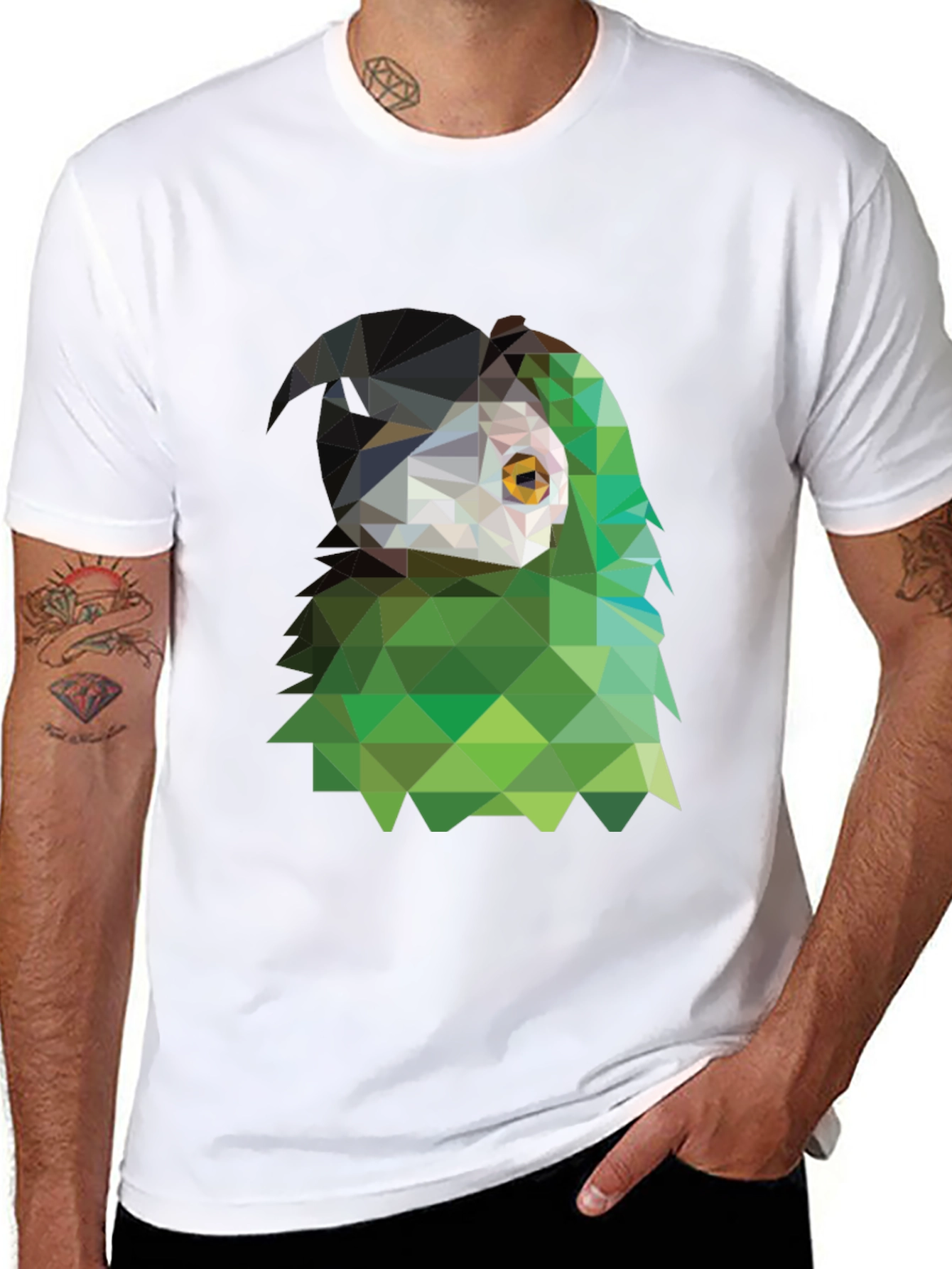 Camiseta Negra con Diseño Geométrico de Ave