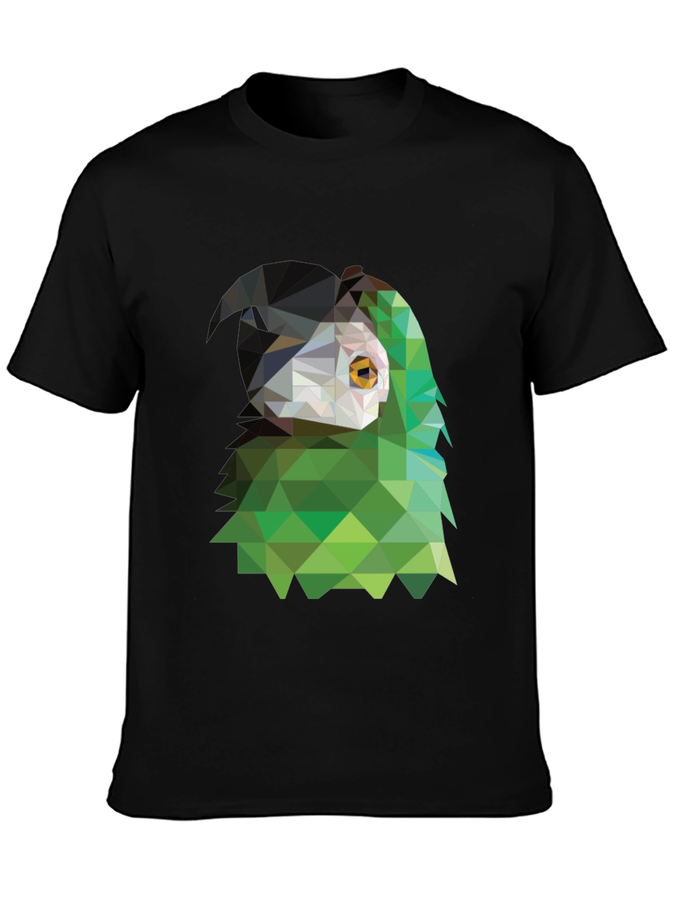 Camiseta Negra con Diseño Geométrico de Ave