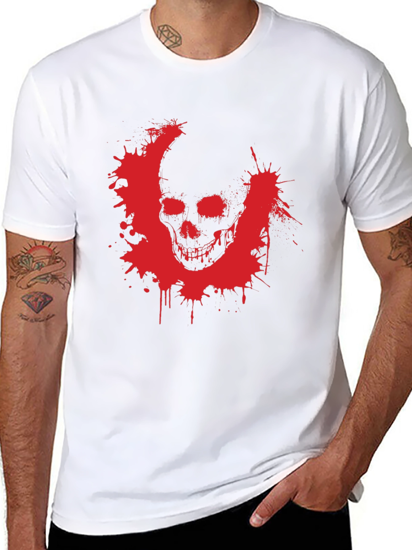 Camiseta Negra con Estampado de Calavera Roja