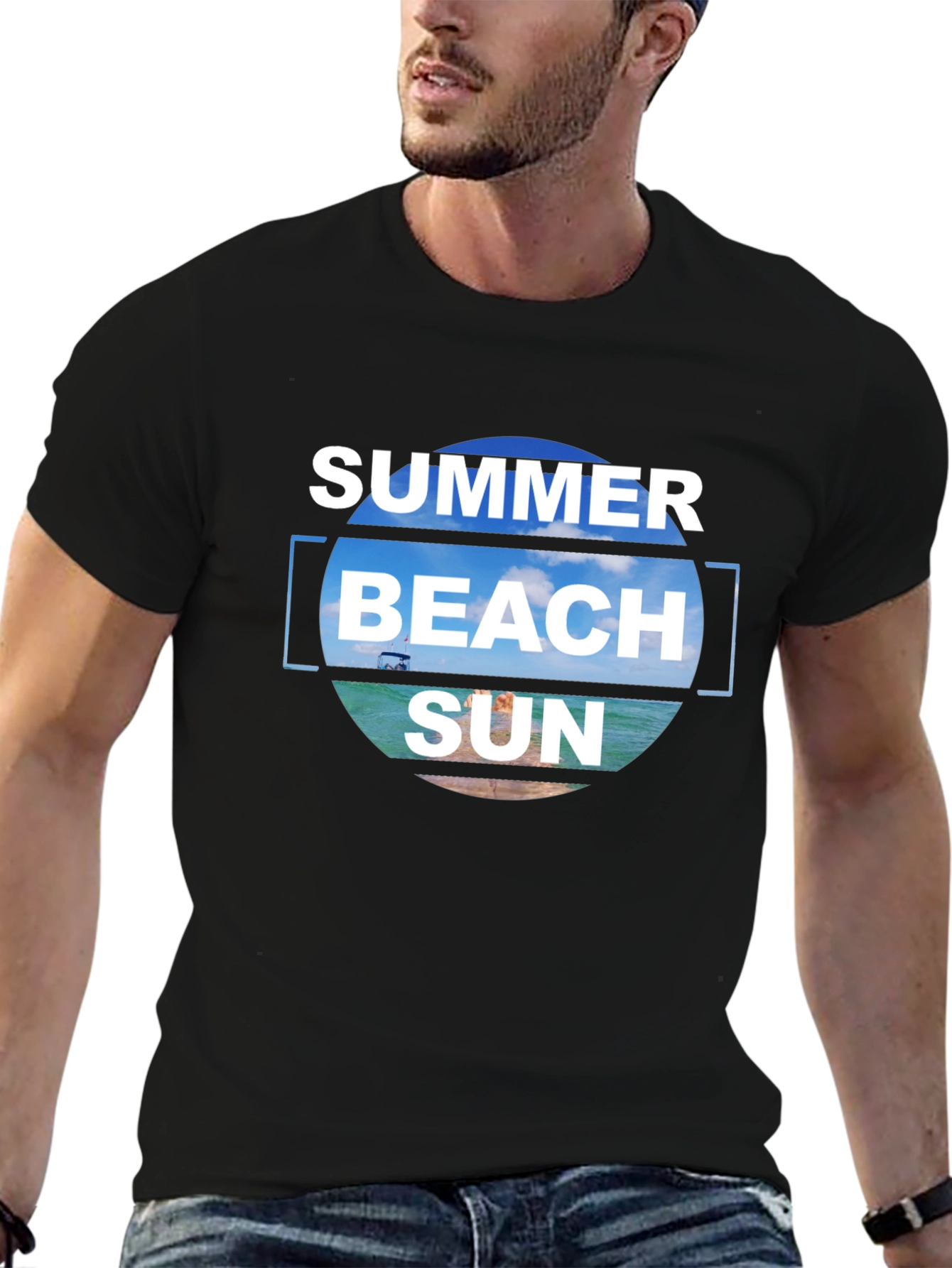 Camiseta Negra Estampada Summer Beach Sun