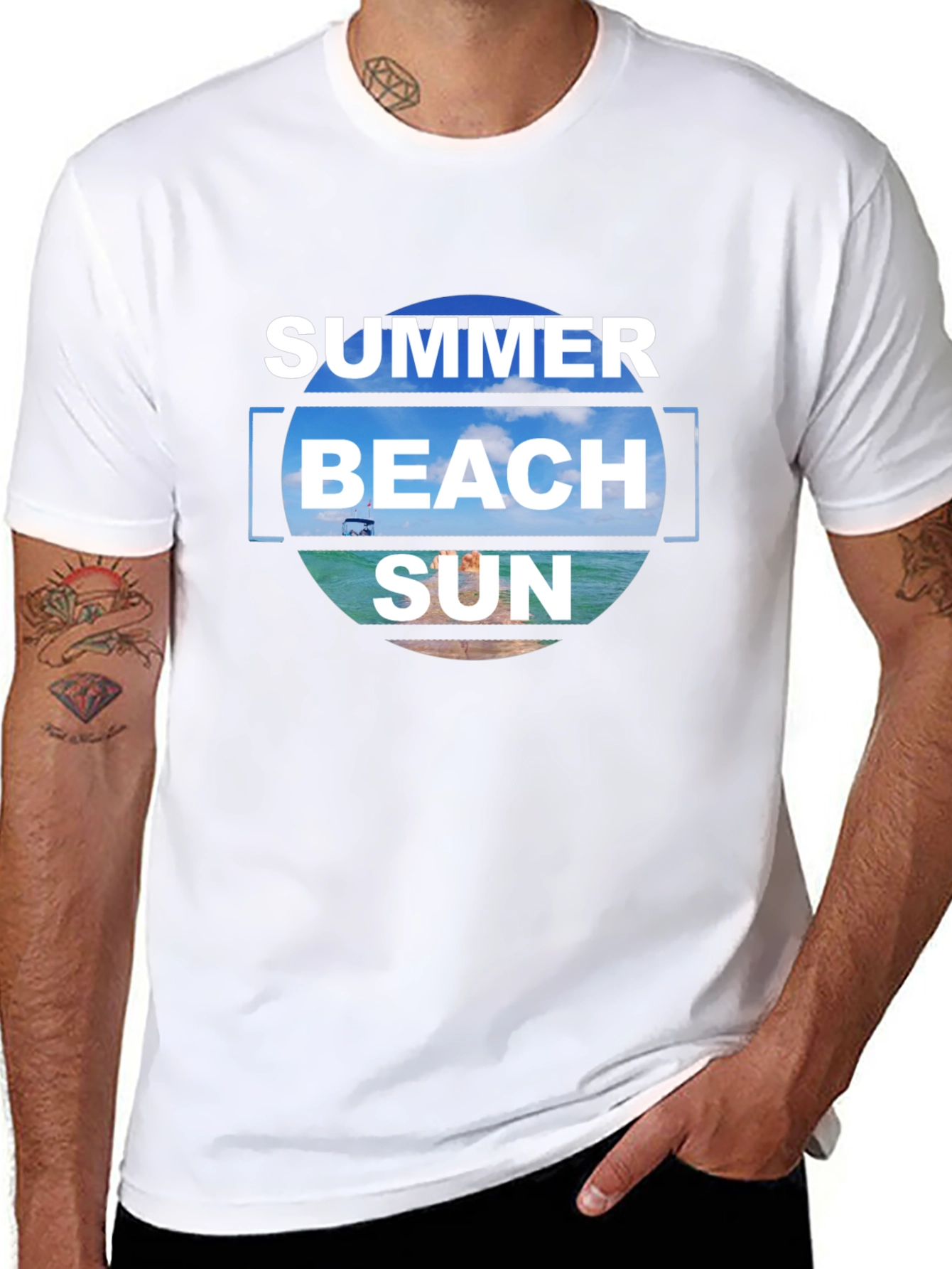 Camiseta Negra Estampada Summer Beach Sun