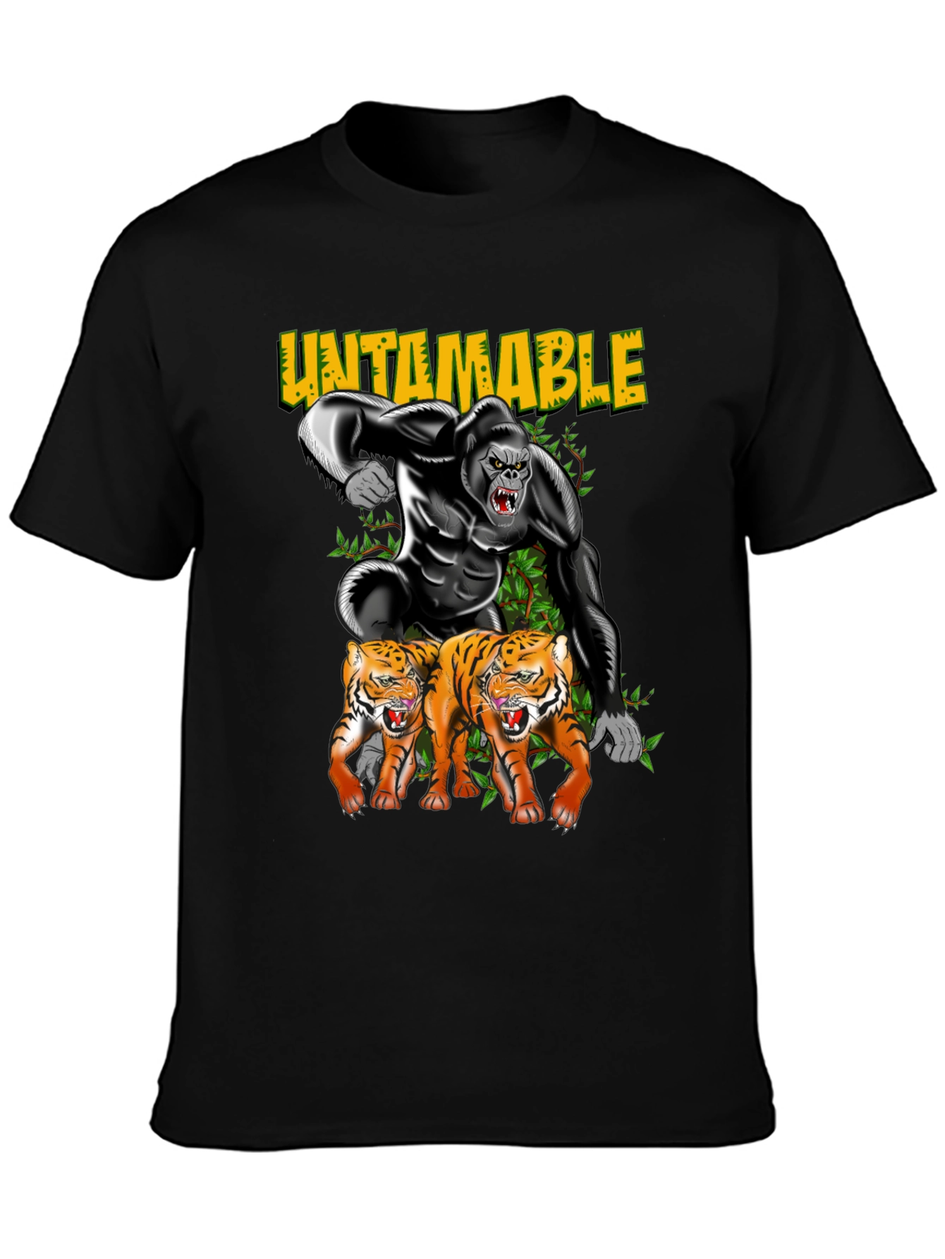 Camiseta Negra: Gorila Indomable y Tigres