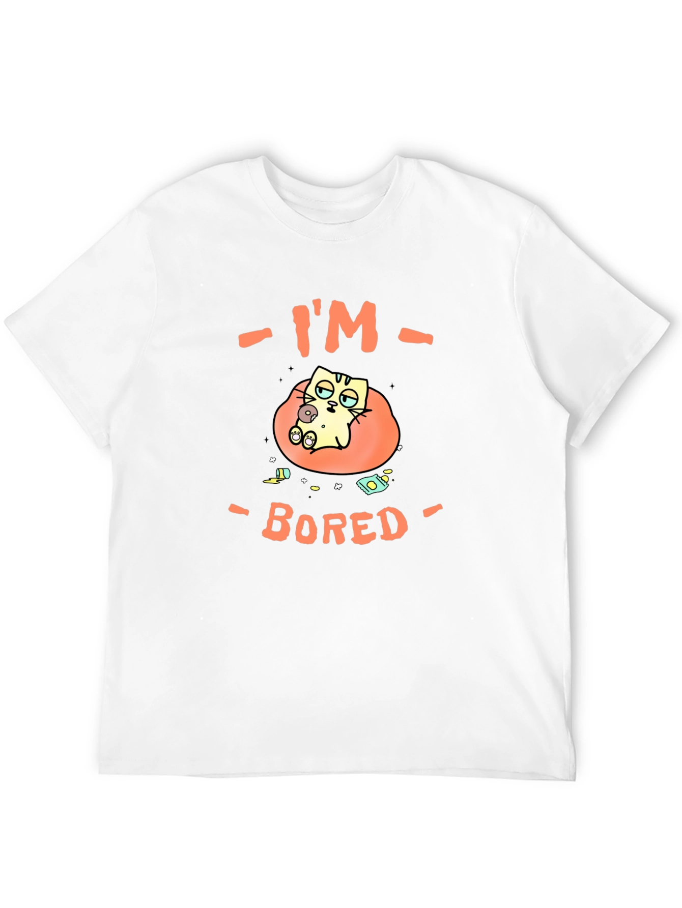 Camiseta Negra Estoy Aburrido Diseño de Gato