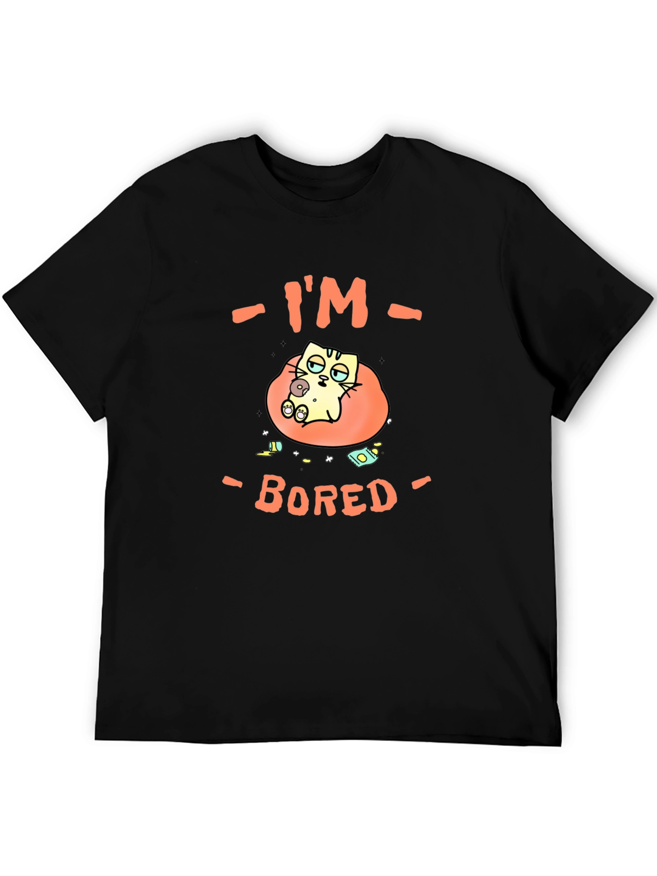 Camiseta Negra Estoy Aburrido Diseño de Gato