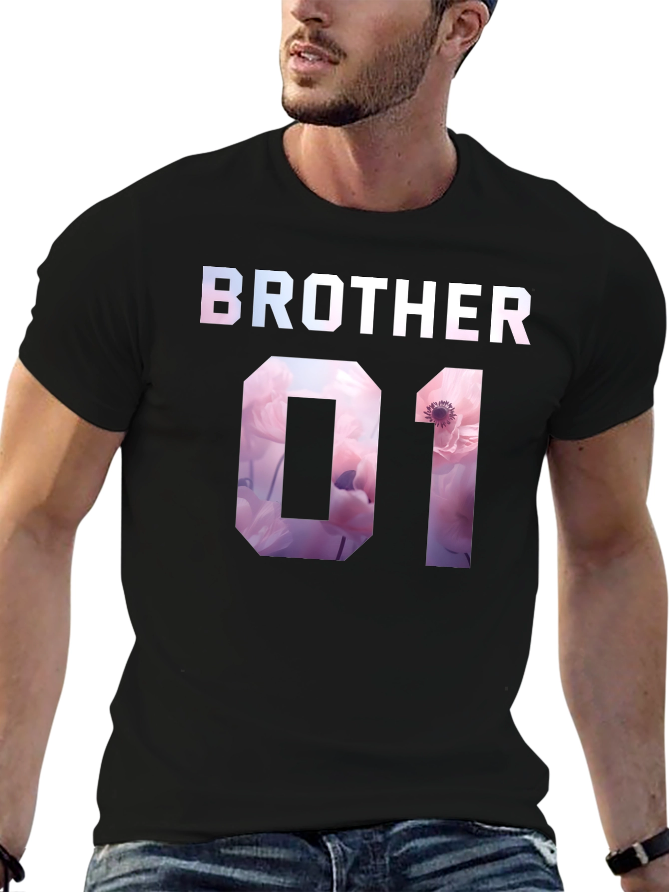 Camiseta Negra Hermano 01 Estampado Floral