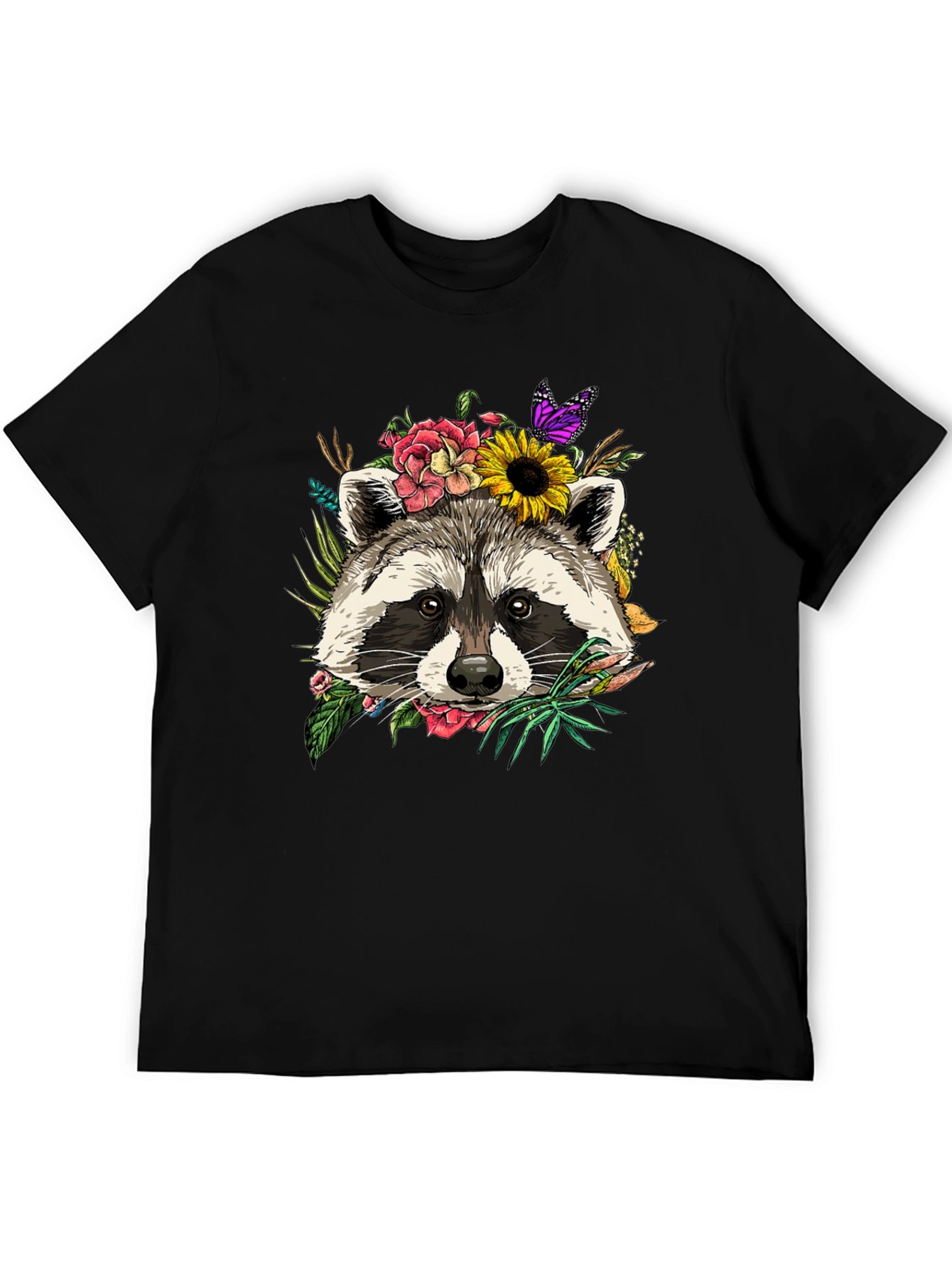 Camiseta Negra con Mapache Floral