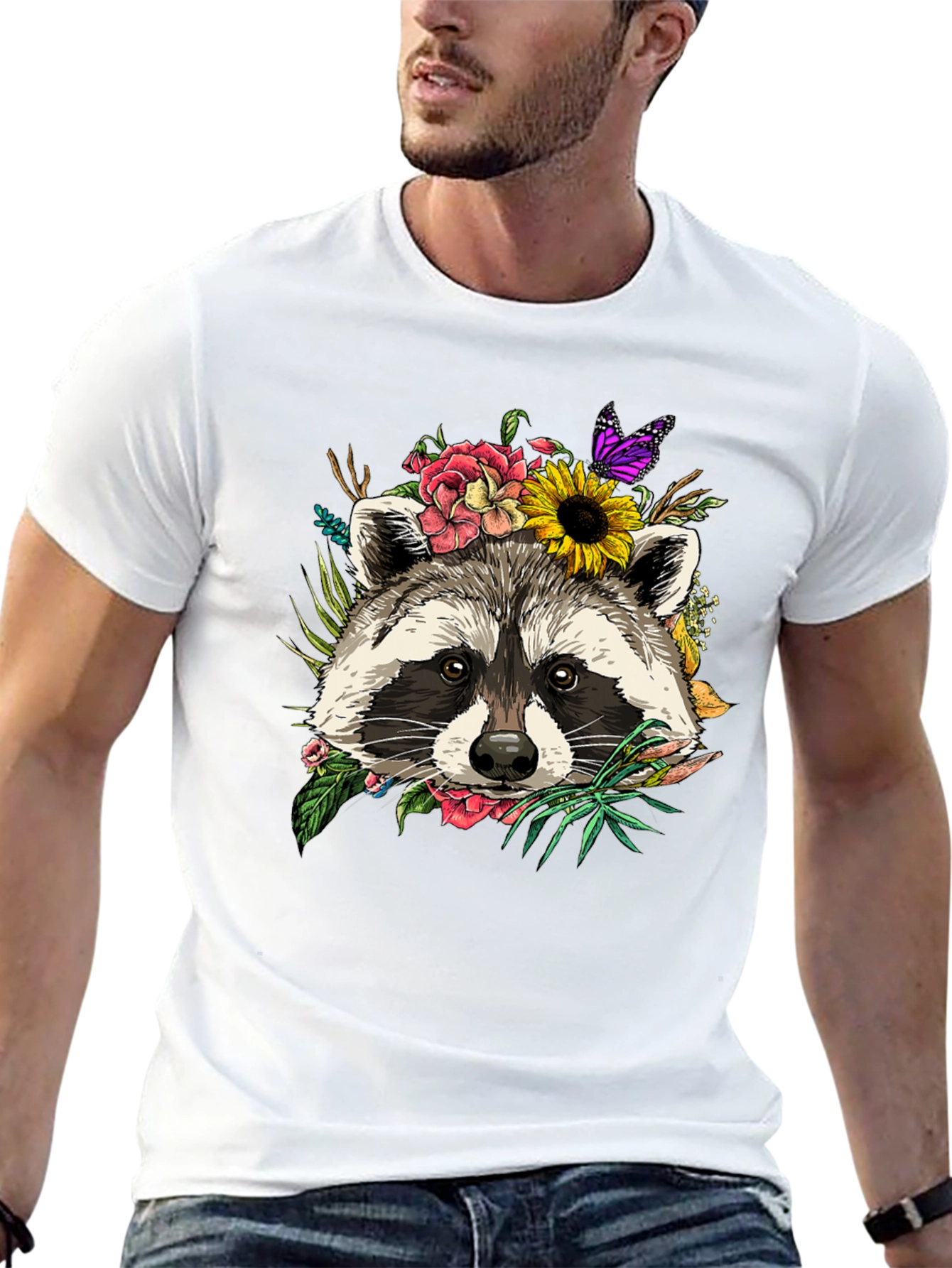Camiseta Negra con Mapache Floral