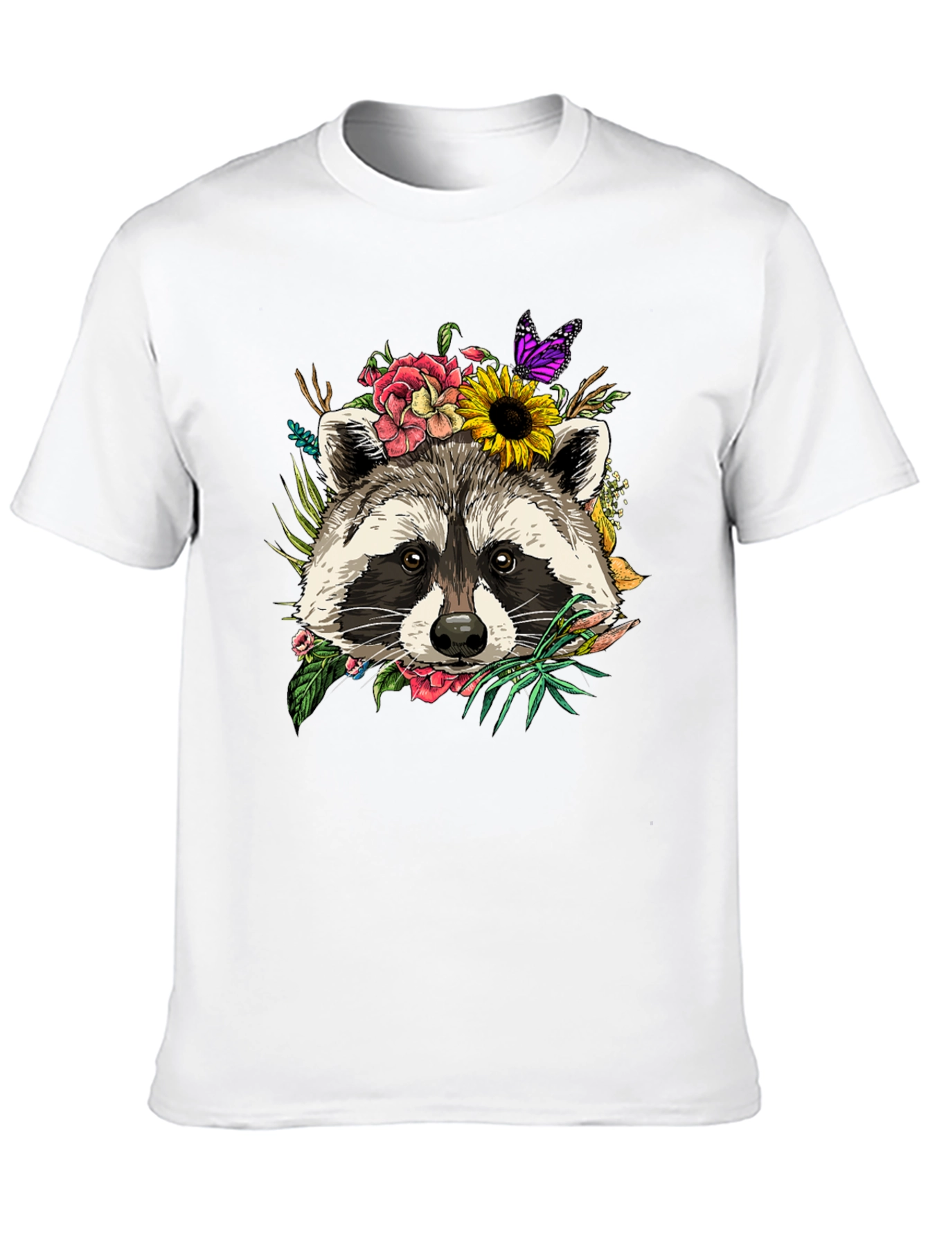 Camiseta Negra con Mapache Floral