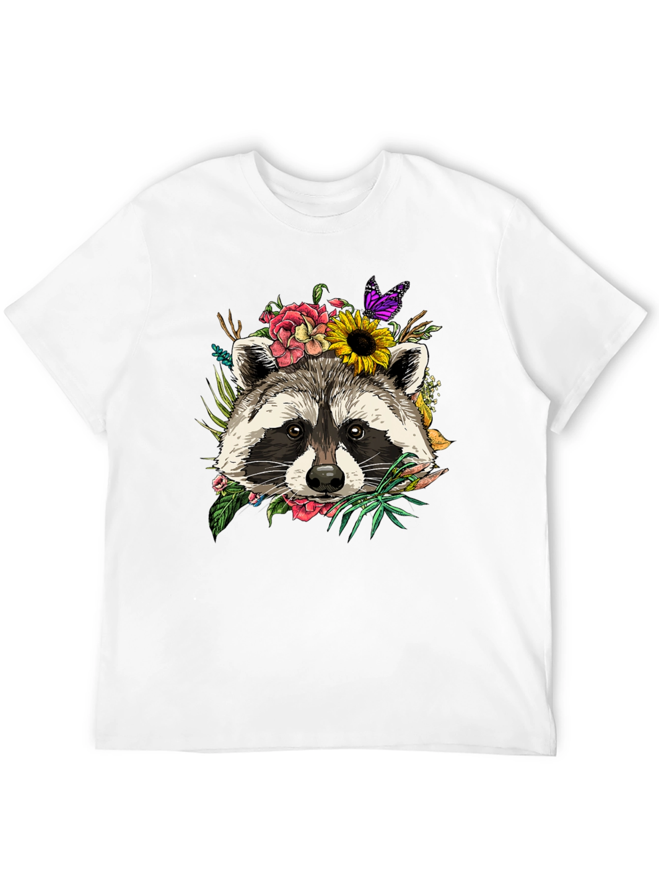 Camiseta Negra con Mapache Floral
