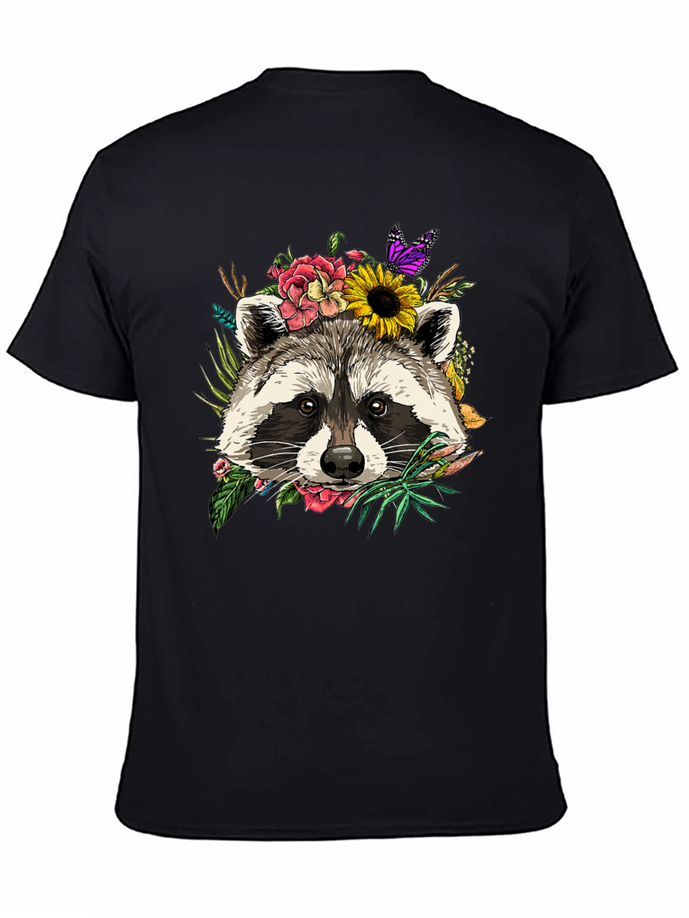 Camiseta Negra con Mapache Floral