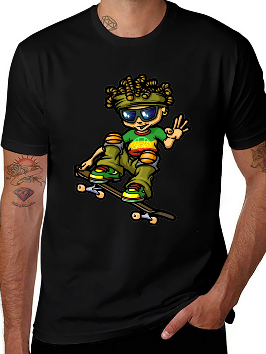 Camiseta Negra con Diseño de Skater Rasta