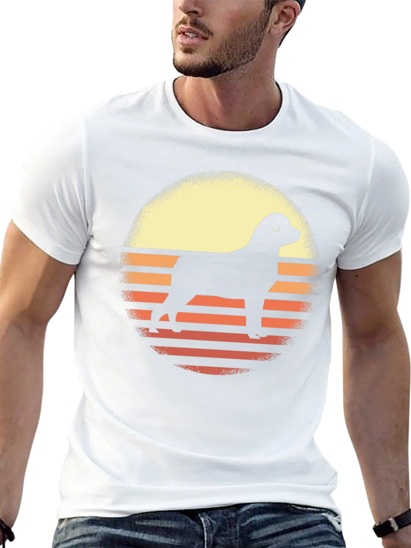 Camiseta Hombre Diseño Retro Perro Silueta