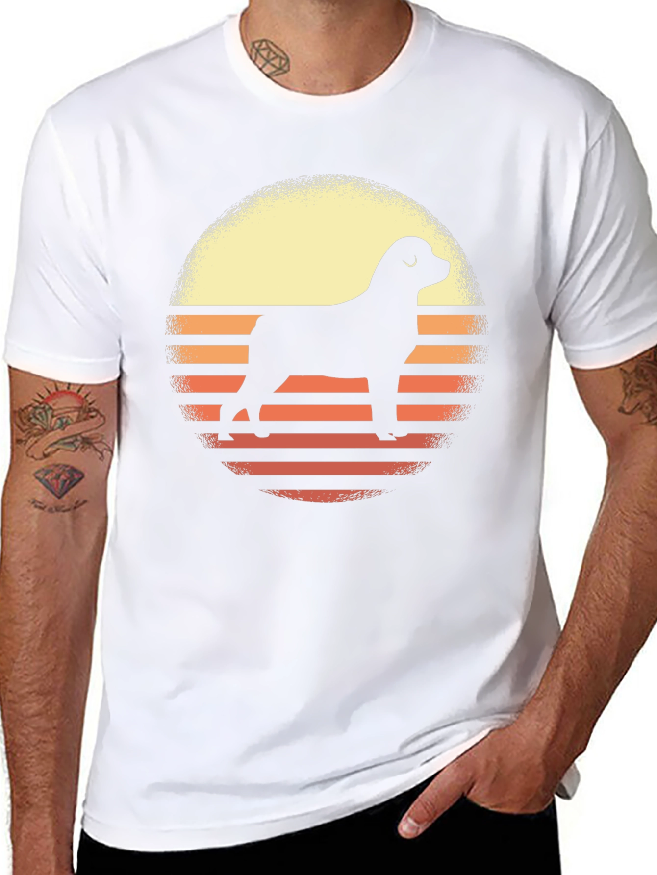 Camiseta Hombre Diseño Retro Perro Silueta