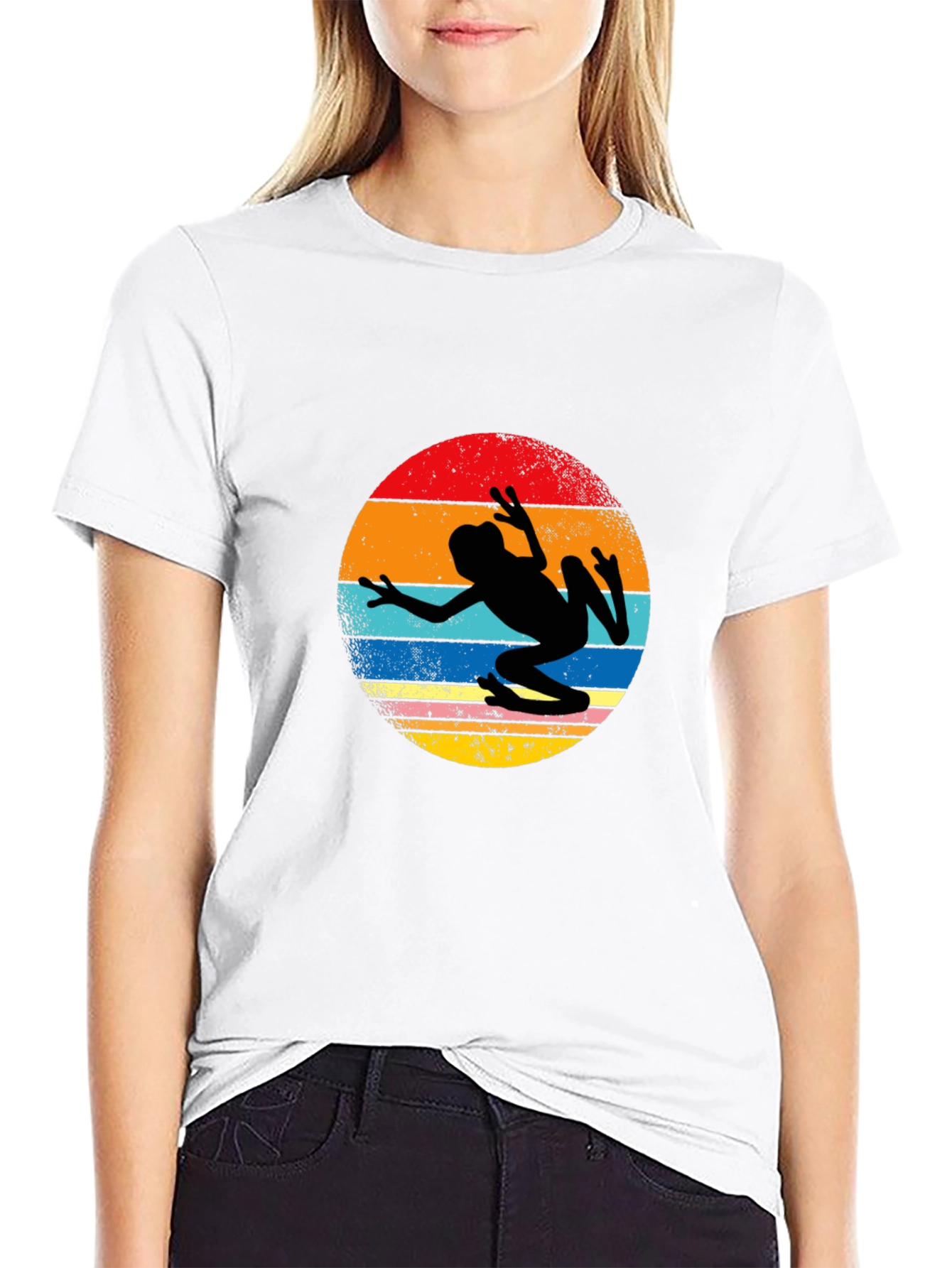Camiseta Negra con Diseño Retro de Rana