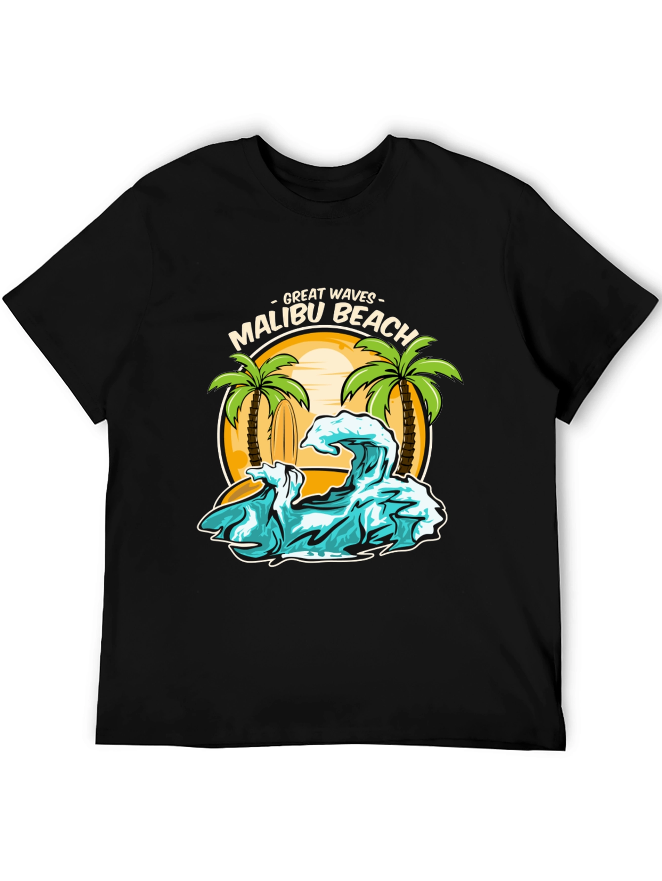 Camiseta Negra Malibu Beach - Ondas Geniales